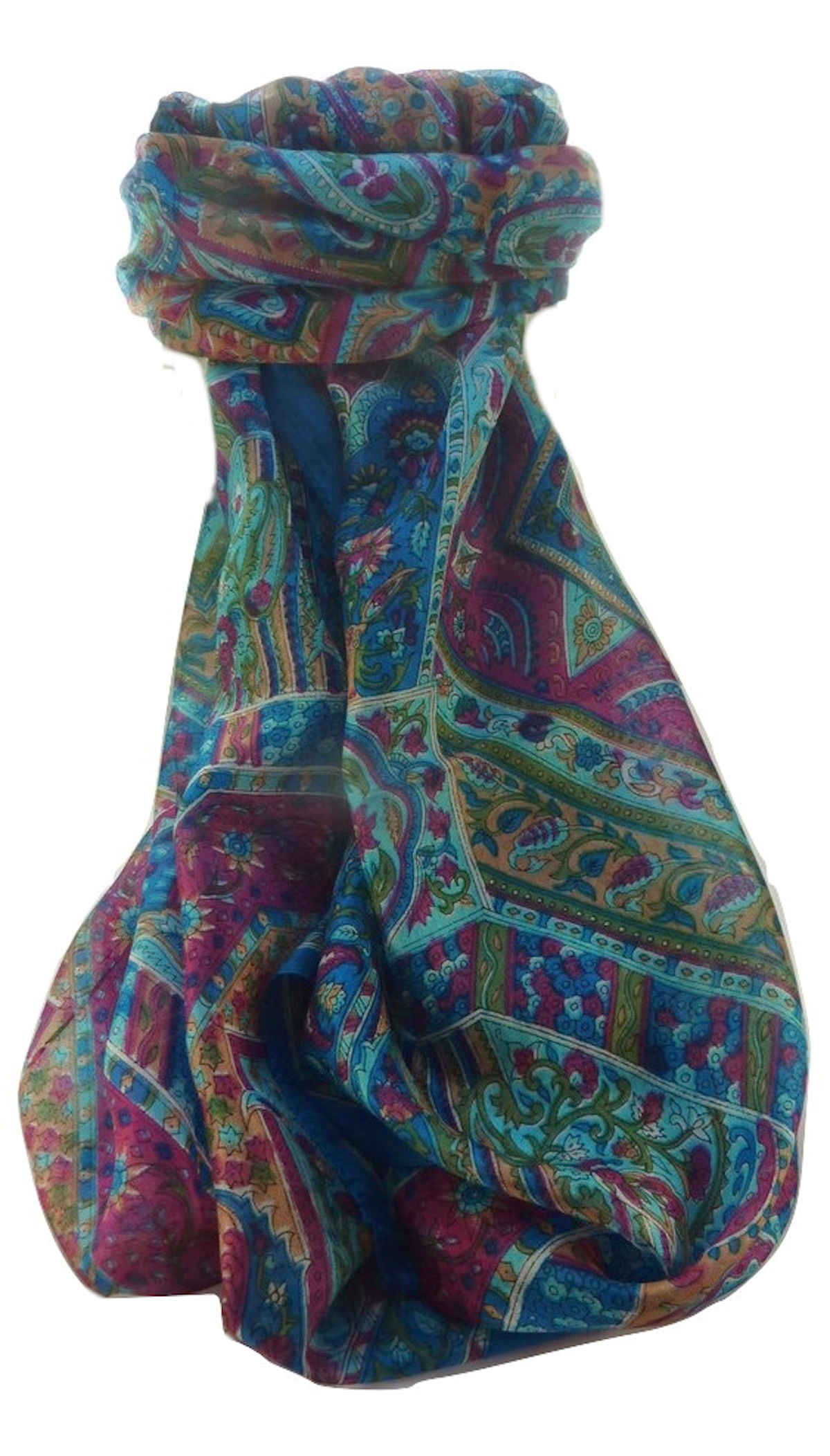 Tradizionale Sciarpa Longa di Seta Ajay  Aqua