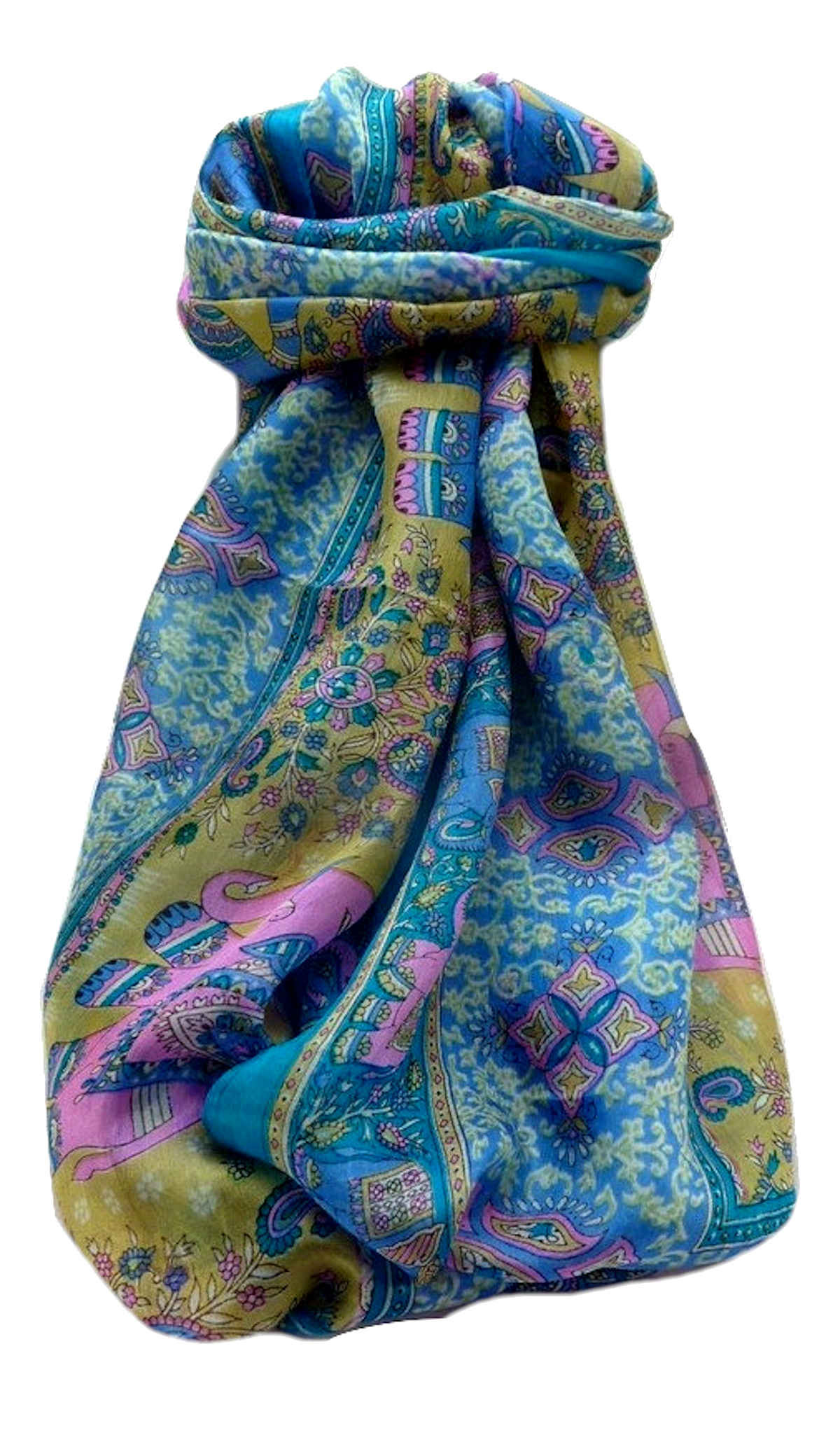 Tradizionale Sciarpa Longa di Seta Jaan Aqua