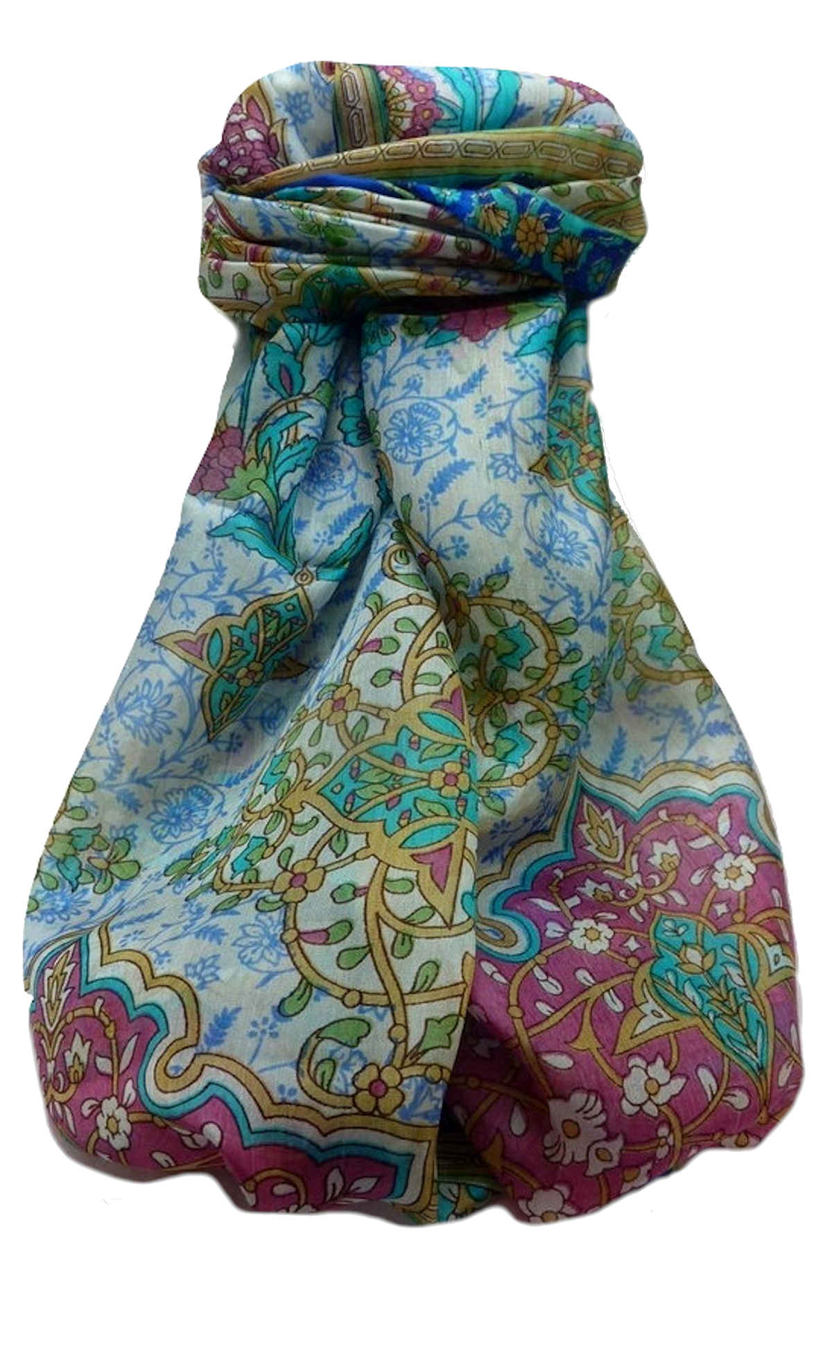 Tradizionale Sciarpa Longa di Seta Kareena Blue