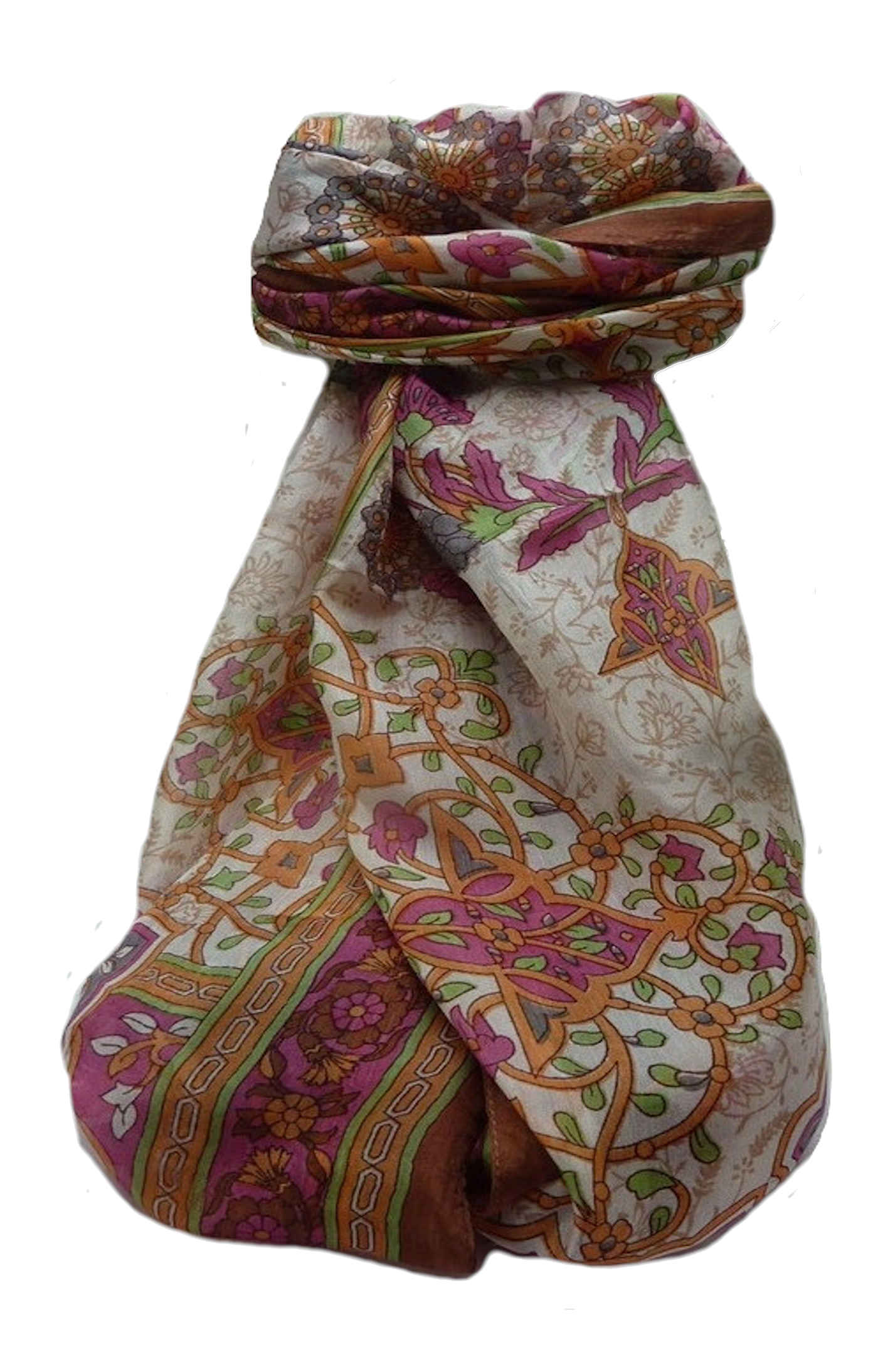 Tradizionale Sciarpa Longa di Seta Kareena Chestnut