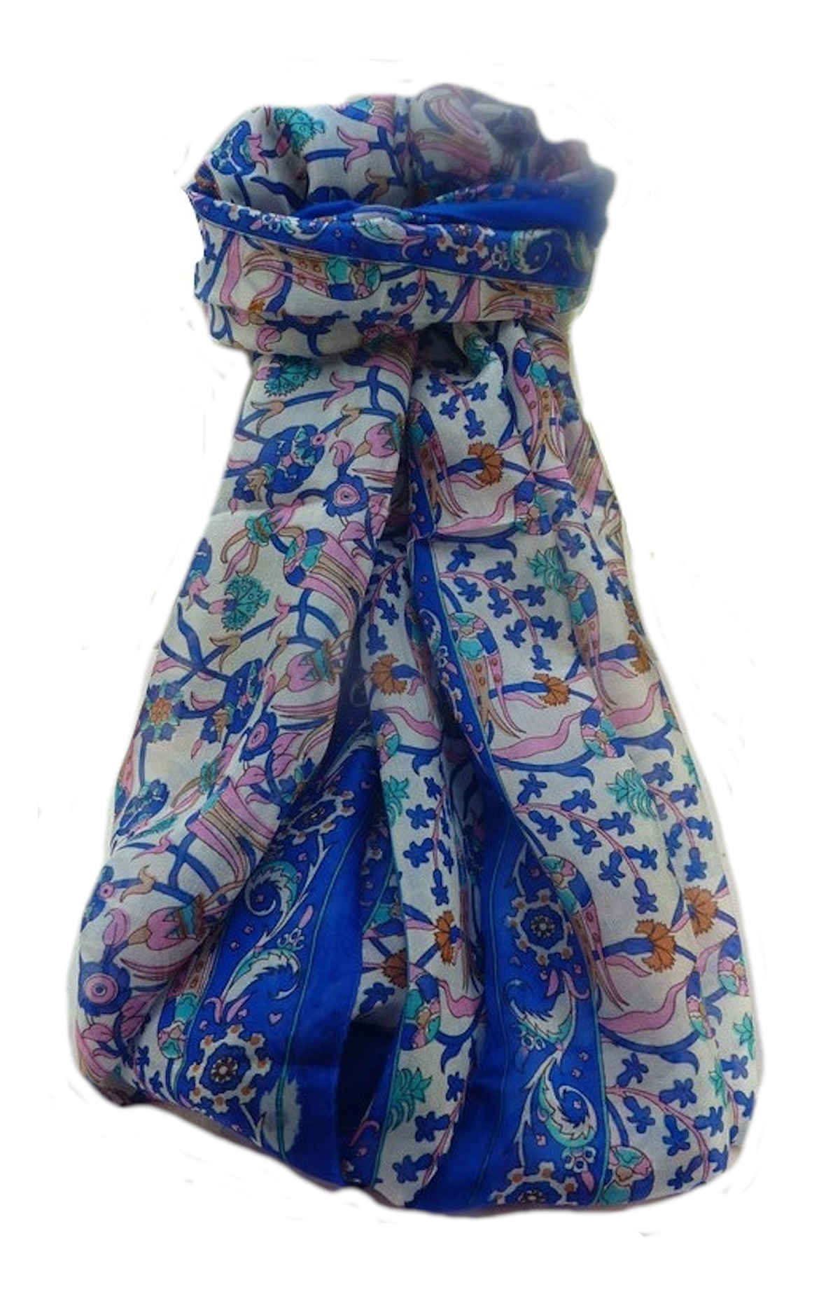 Mulberry Silk Traditional Long Scarf  Karwan French Blue by Pashmina & Silk