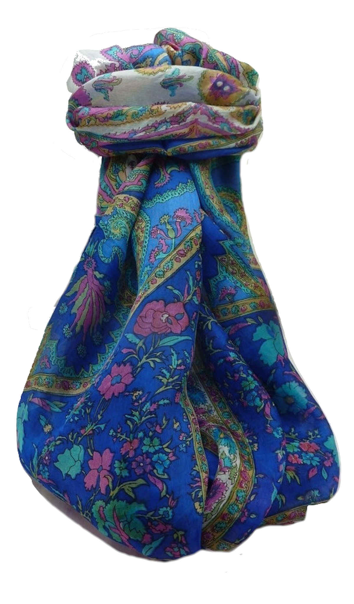 Tradizionale Sciarpa Longa di Seta Khattar Blue