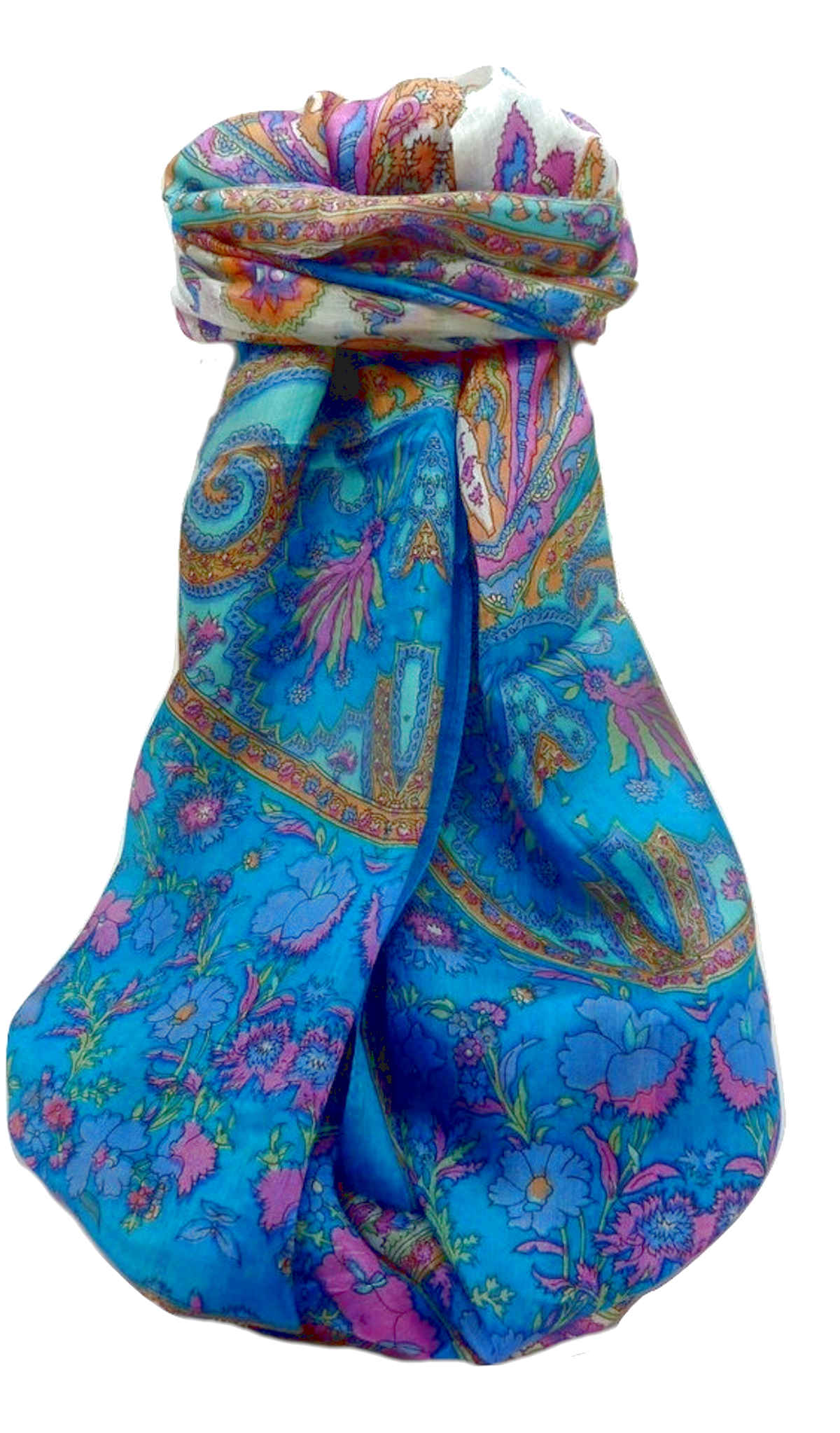 Tradizionale Sciarpa Longa di Seta Khattar Aqua