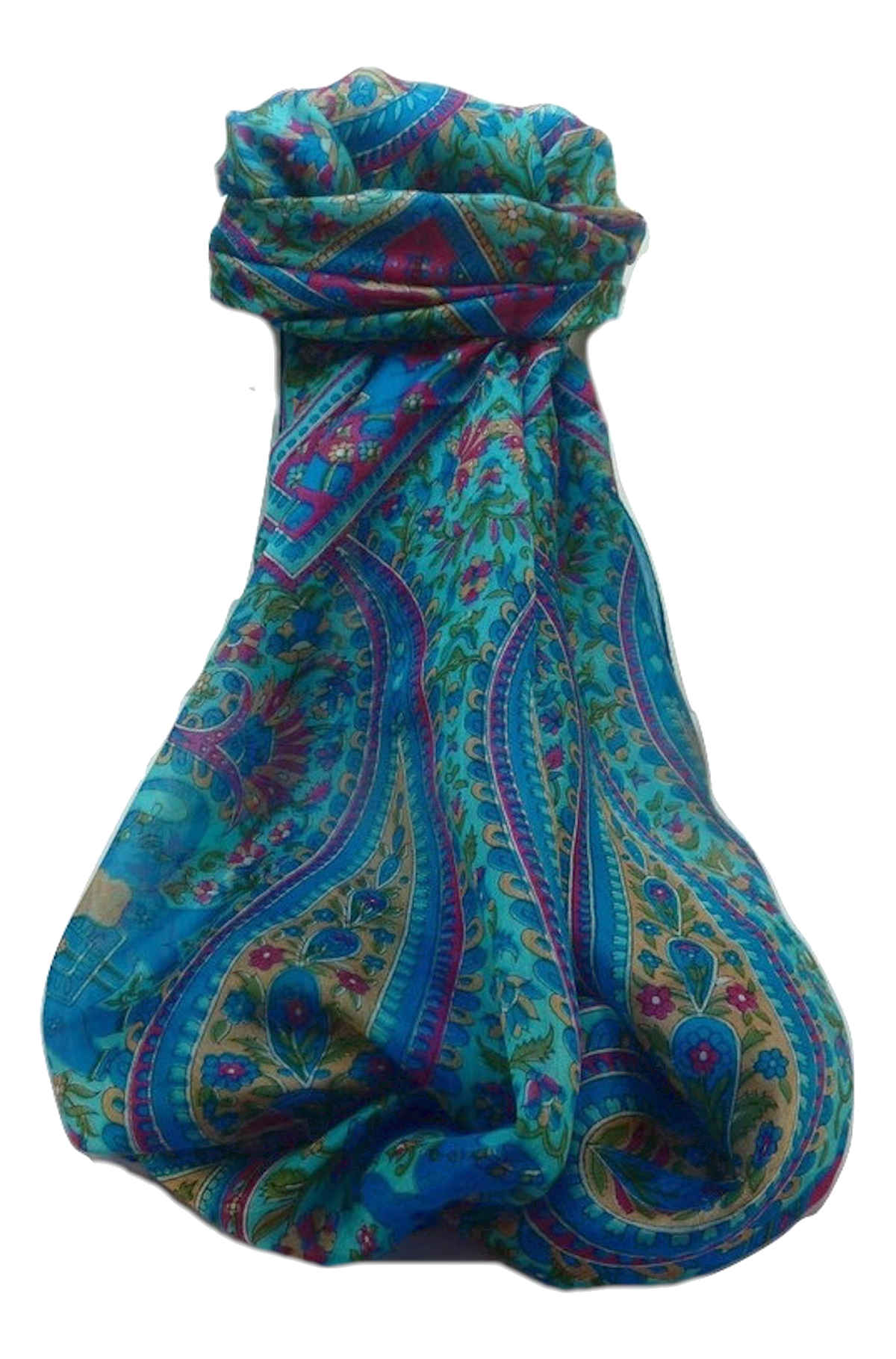 Mulberry Silk Traditional Long Scarf  Kriti Aqua by Pashmina & Silk