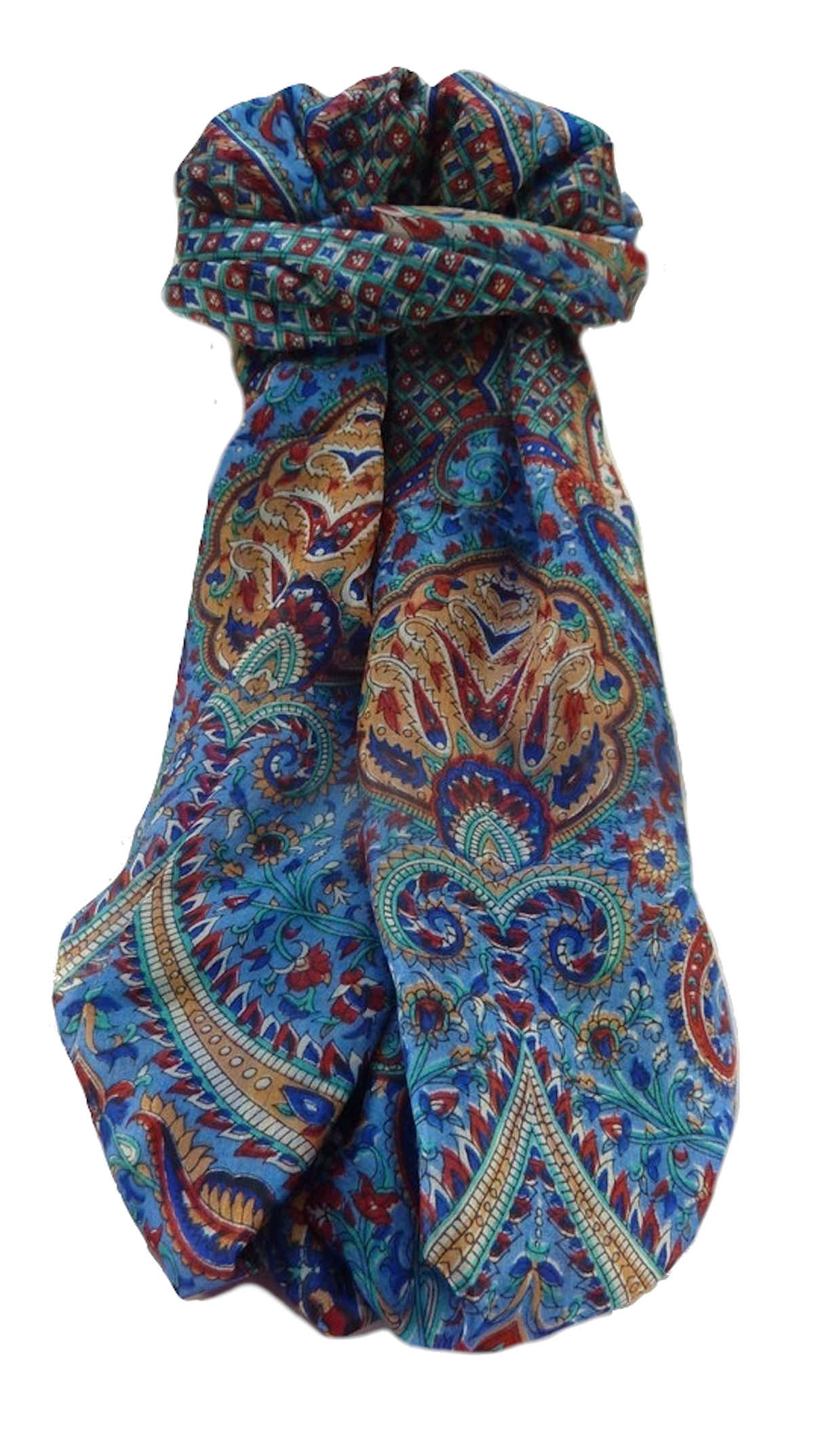 Mulberry Silk Traditional Long Scarf  Mallik Blue by Pashmina & Silk