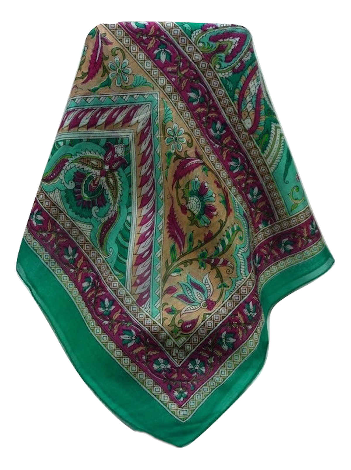 Mulberry Silk Traditional Long Scarf  Meri Emerald & Blue by Pashmina & Silk