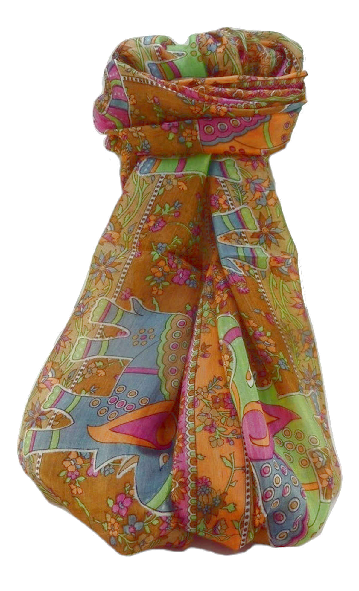 Tradizionale Sciarpa Longa di Seta Pyar Chestnut