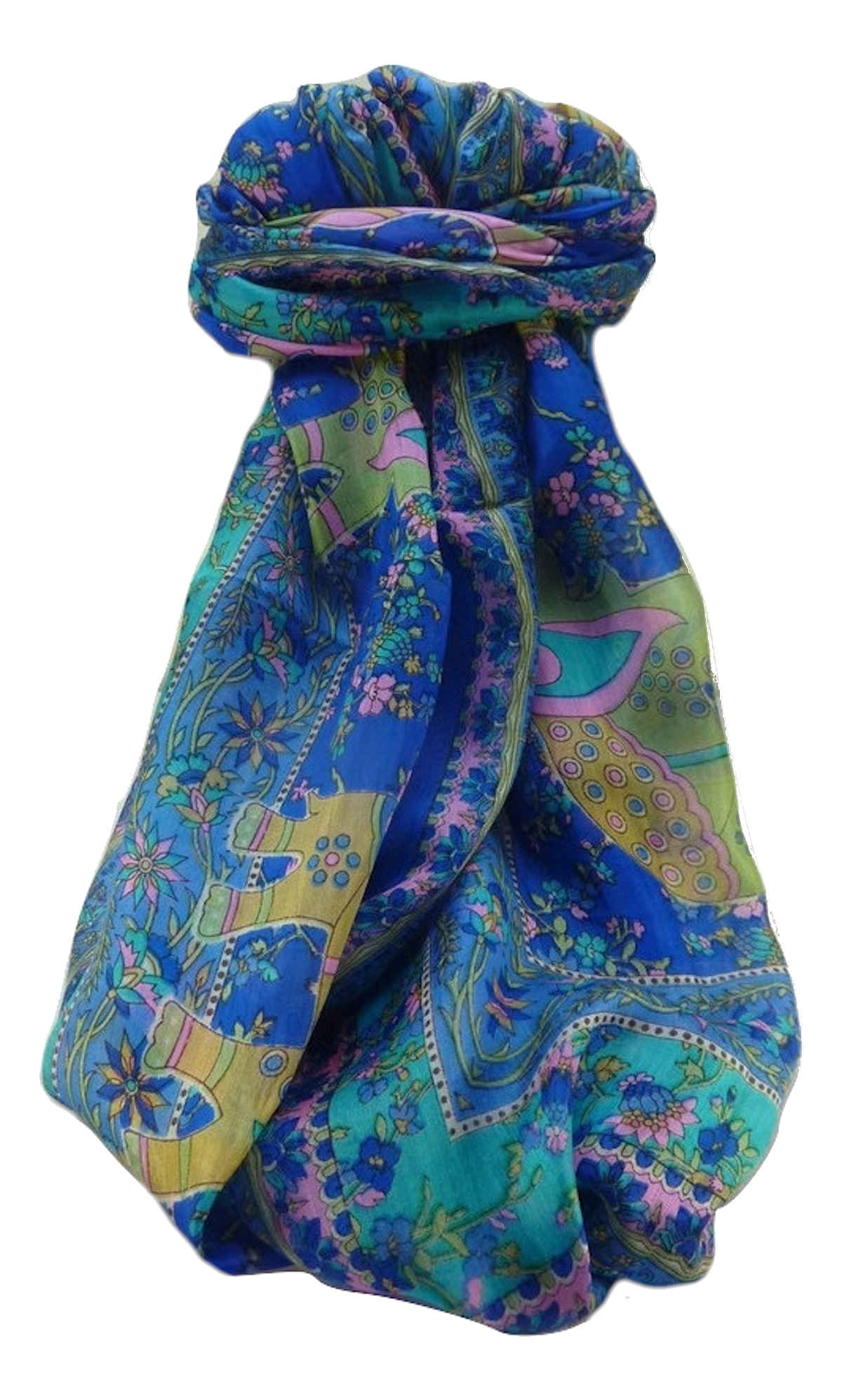 Tradizionale Sciarpa Longa di Seta Pyar Blue