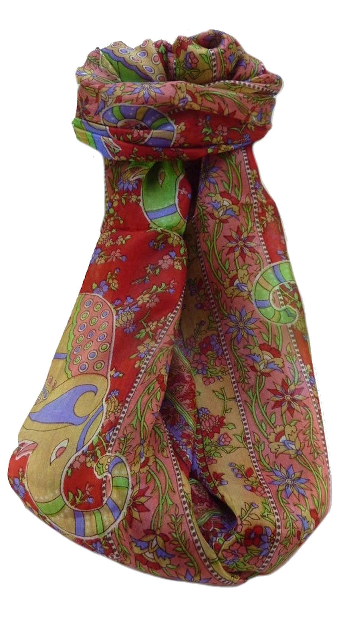 Tradizionale Sciarpa Longa di Seta Pyar Scarlet