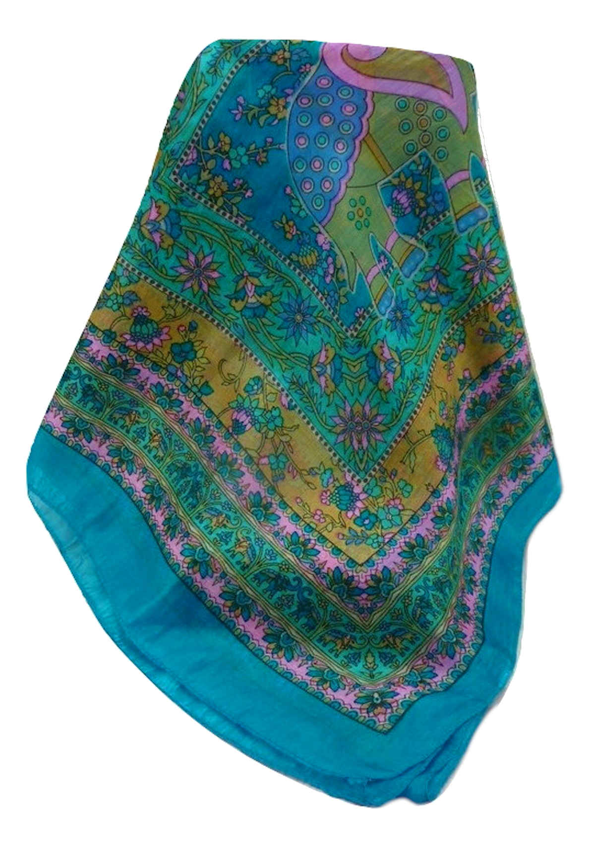 Tradizionale Sciarpa Longa di Seta Pyar Aqua