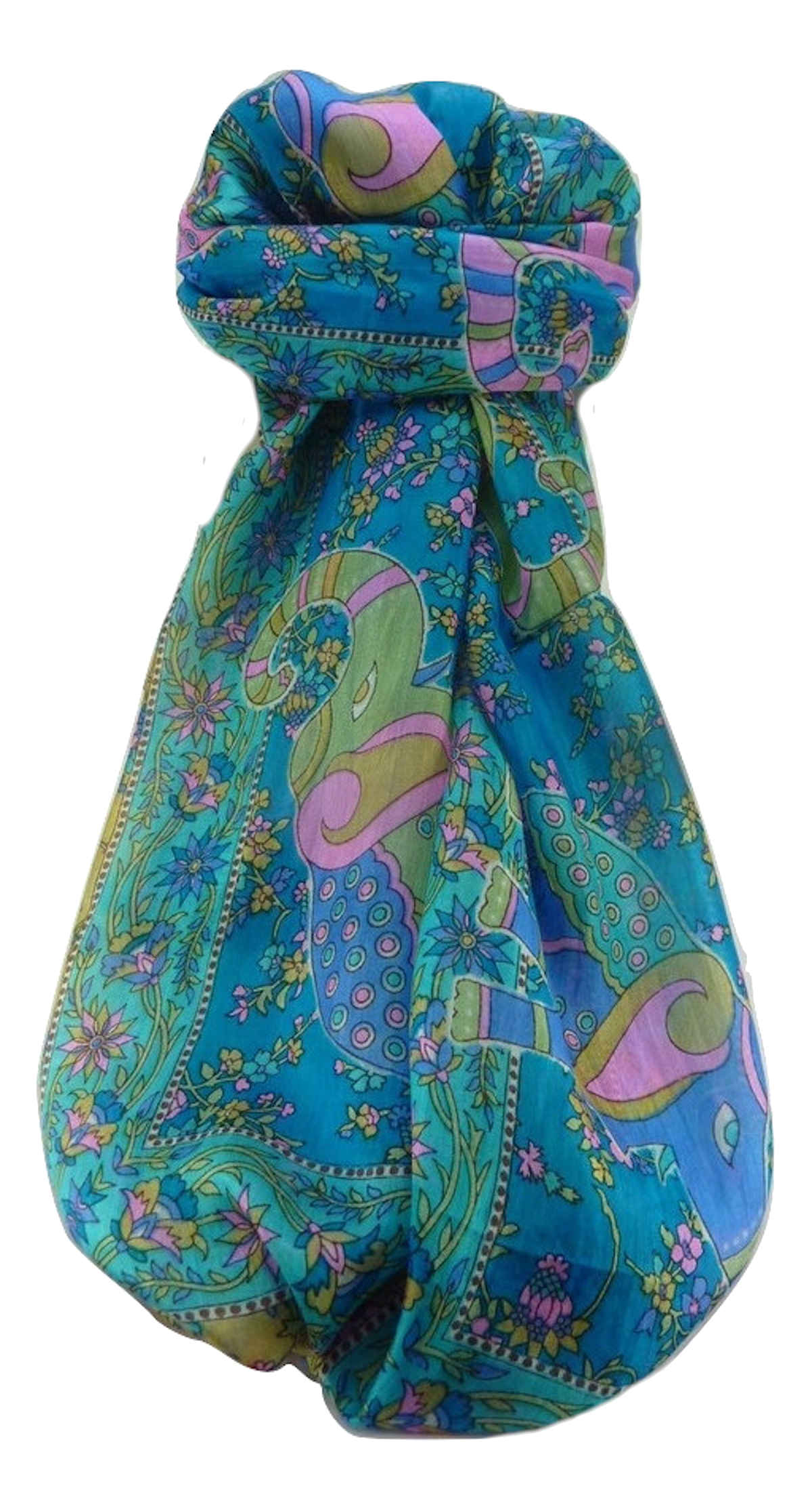 Tradizionale Sciarpa Longa di Seta Pyar Aqua