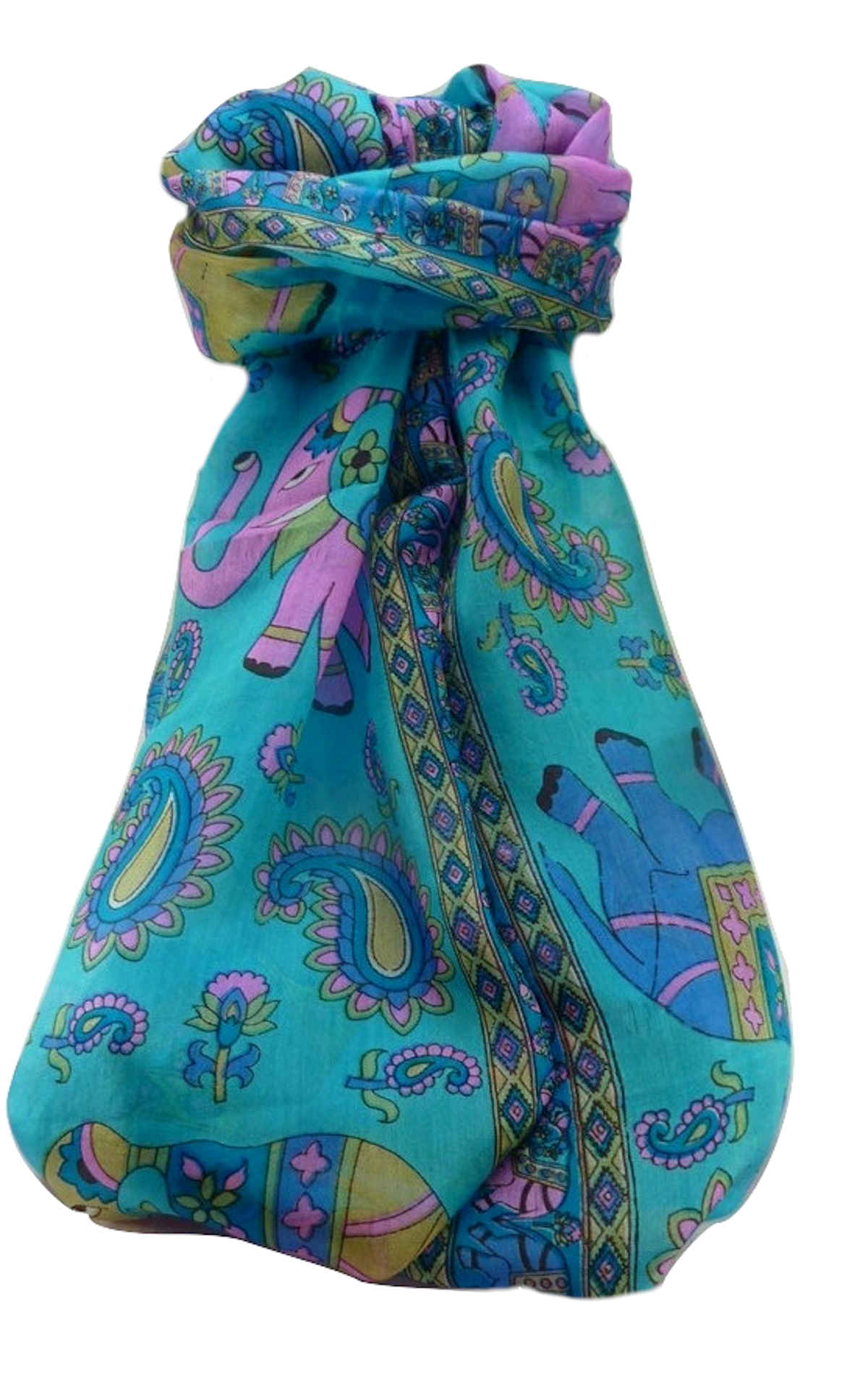 Tradizionale Sciarpa Longa di Seta Qamar Light Blue