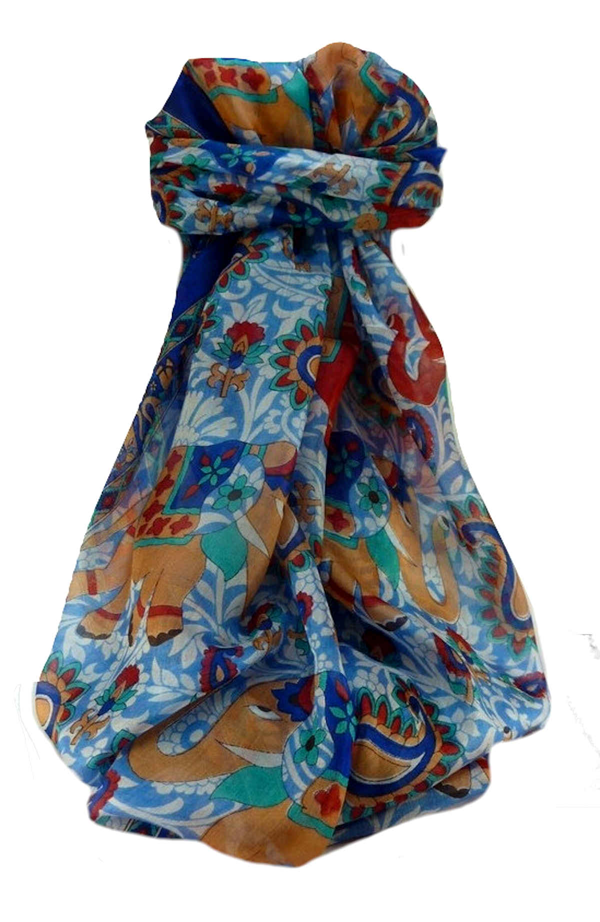 Tradizionale Sciarpa Longa di Seta Qamar Blue