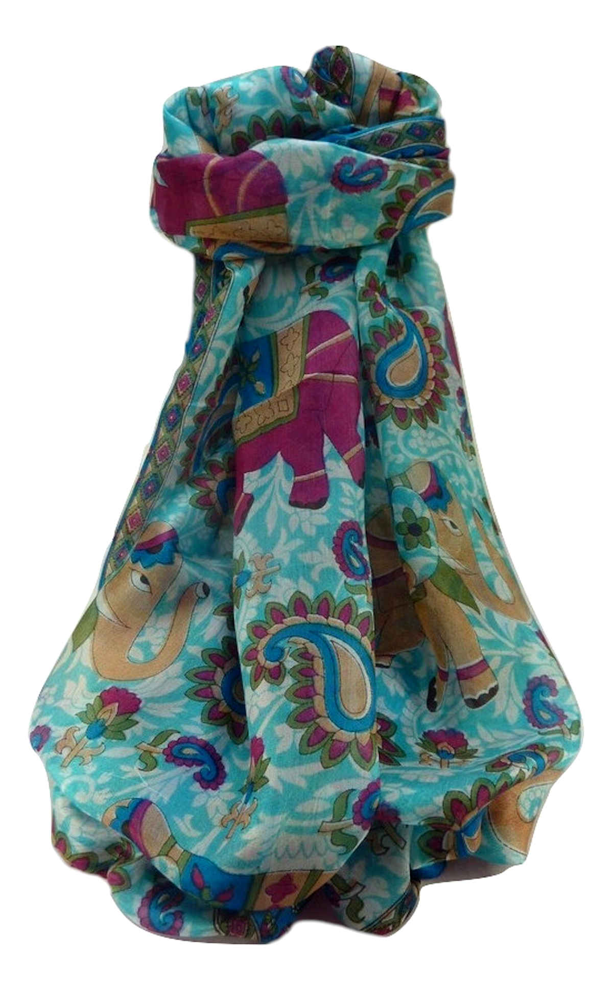 Tradizionale Sciarpa Longa di Seta Qamar Aqua
