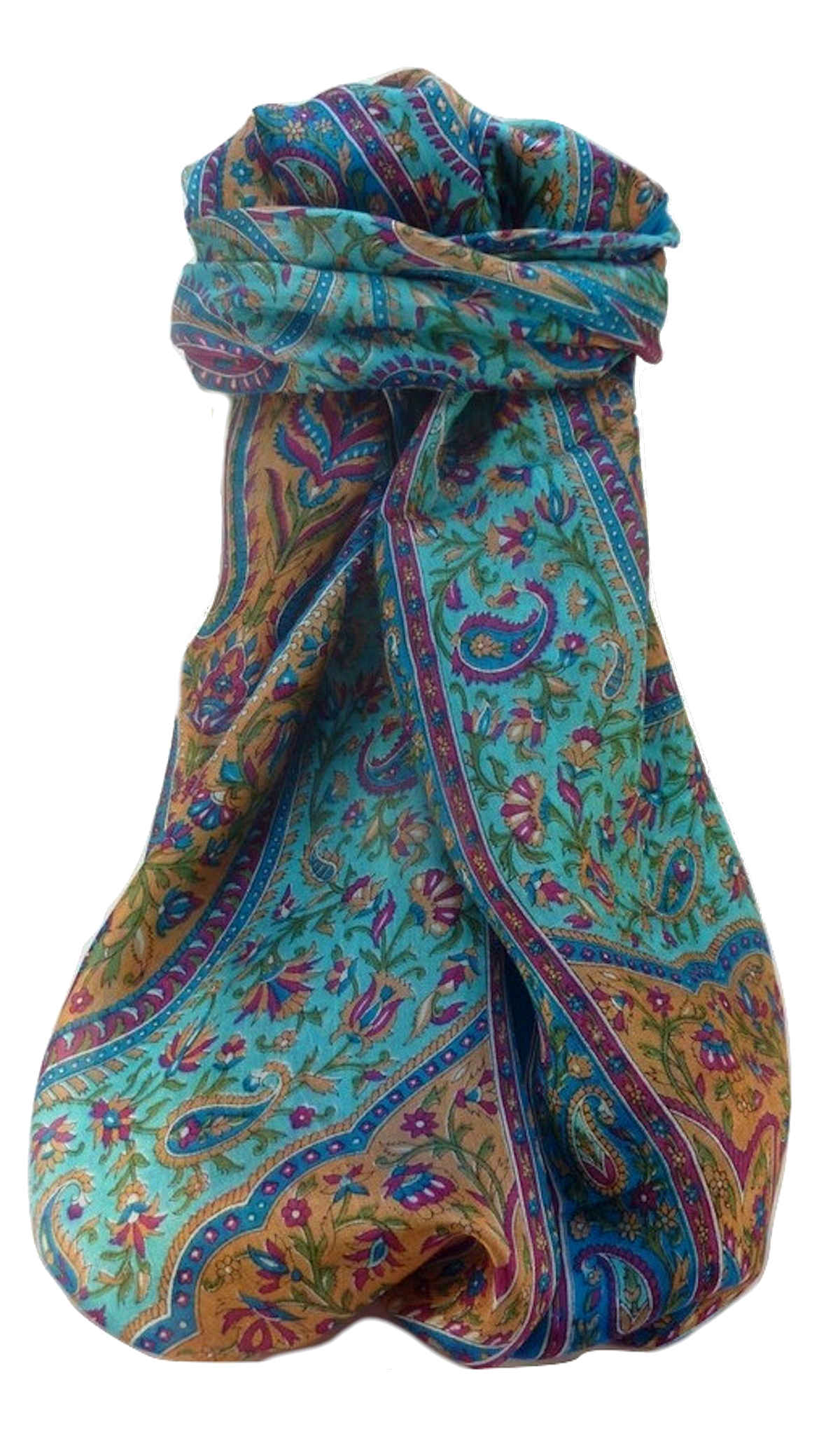 Tradizionale Sciarpa Longa di Seta Shivaji Aqua