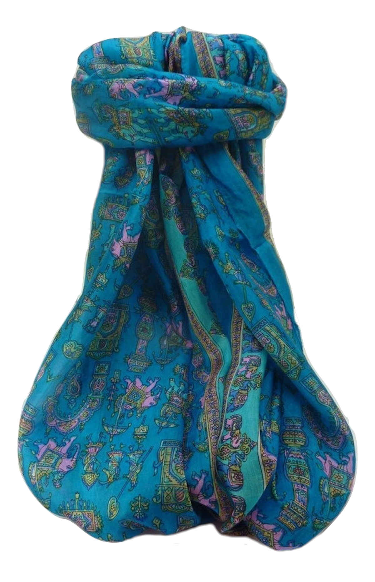 Mulberry Silk Traditional Long Scarf  Vimi Aqua by Pashmina & Silk