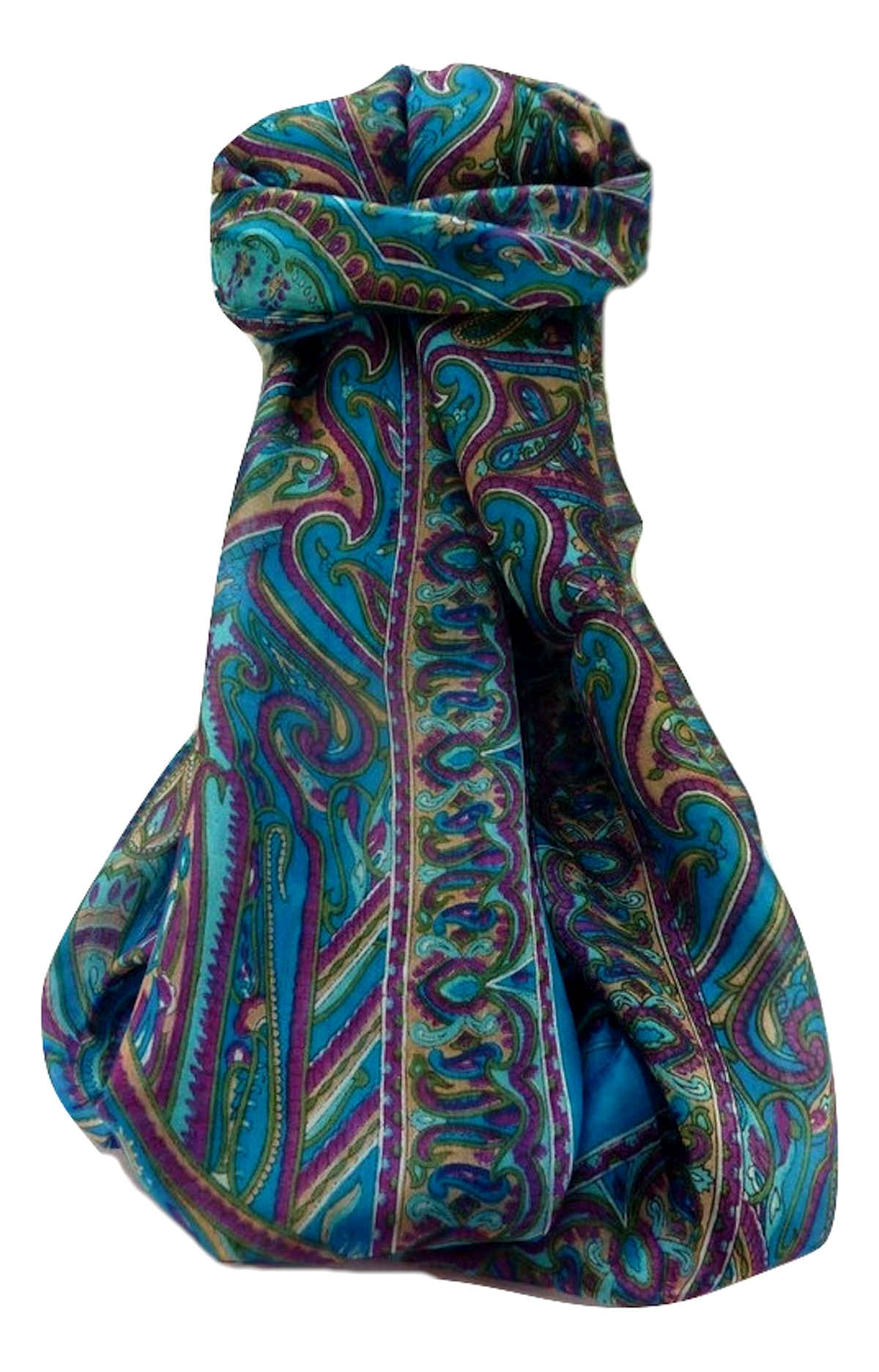 Mulberry Silk Traditional Long Scarf  Yami Aqua by Pashmina & Silk