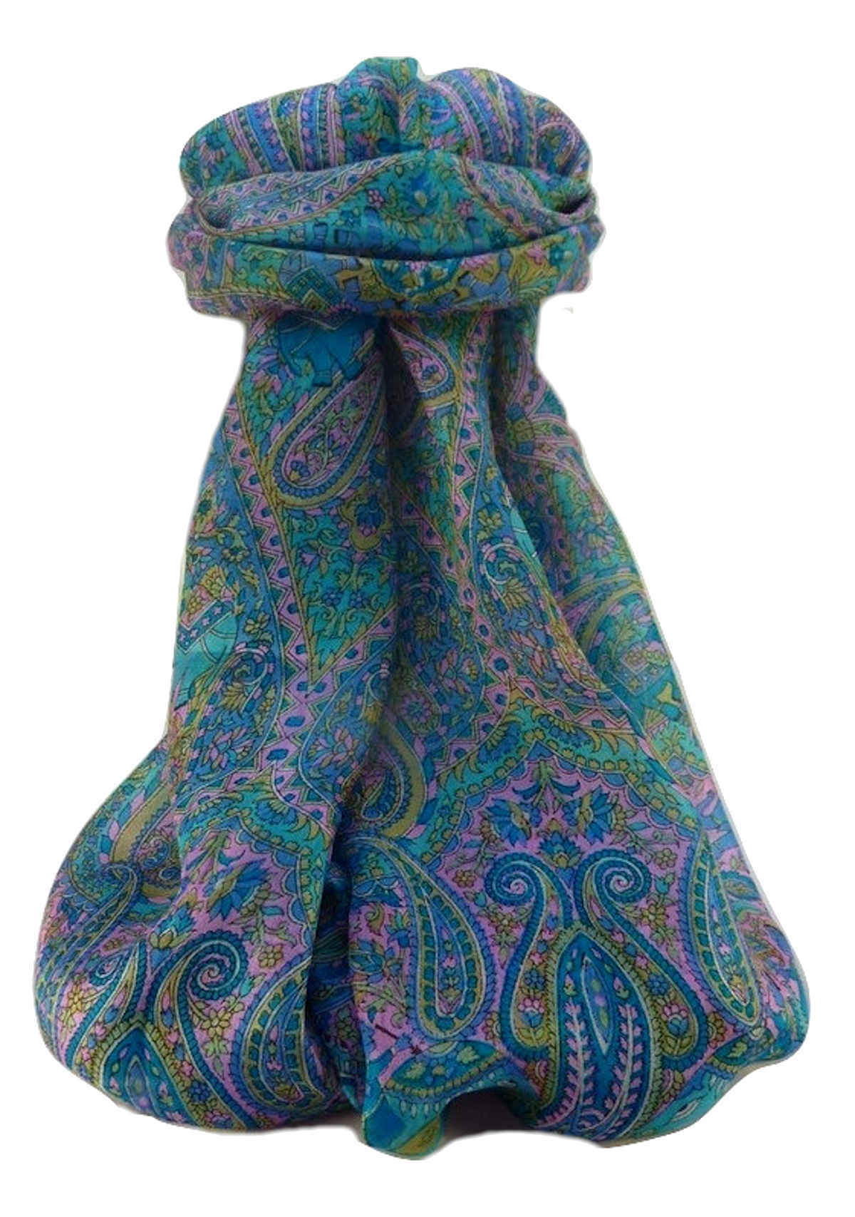 Mulberry Silk Traditional Long Scarf  Zareen Aqua by Pashmina & Silk