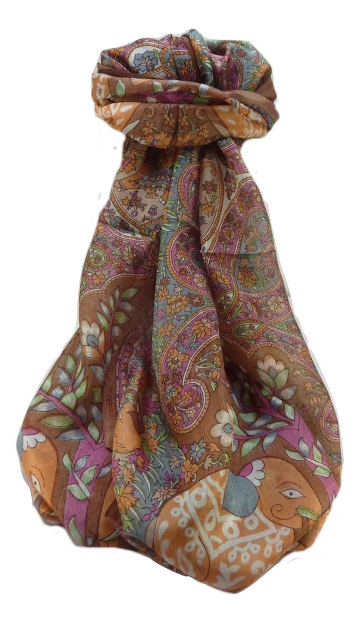 Mulberry Silk Traditional Long Scarf  Zhu Chestnut by Pashmina & Silk