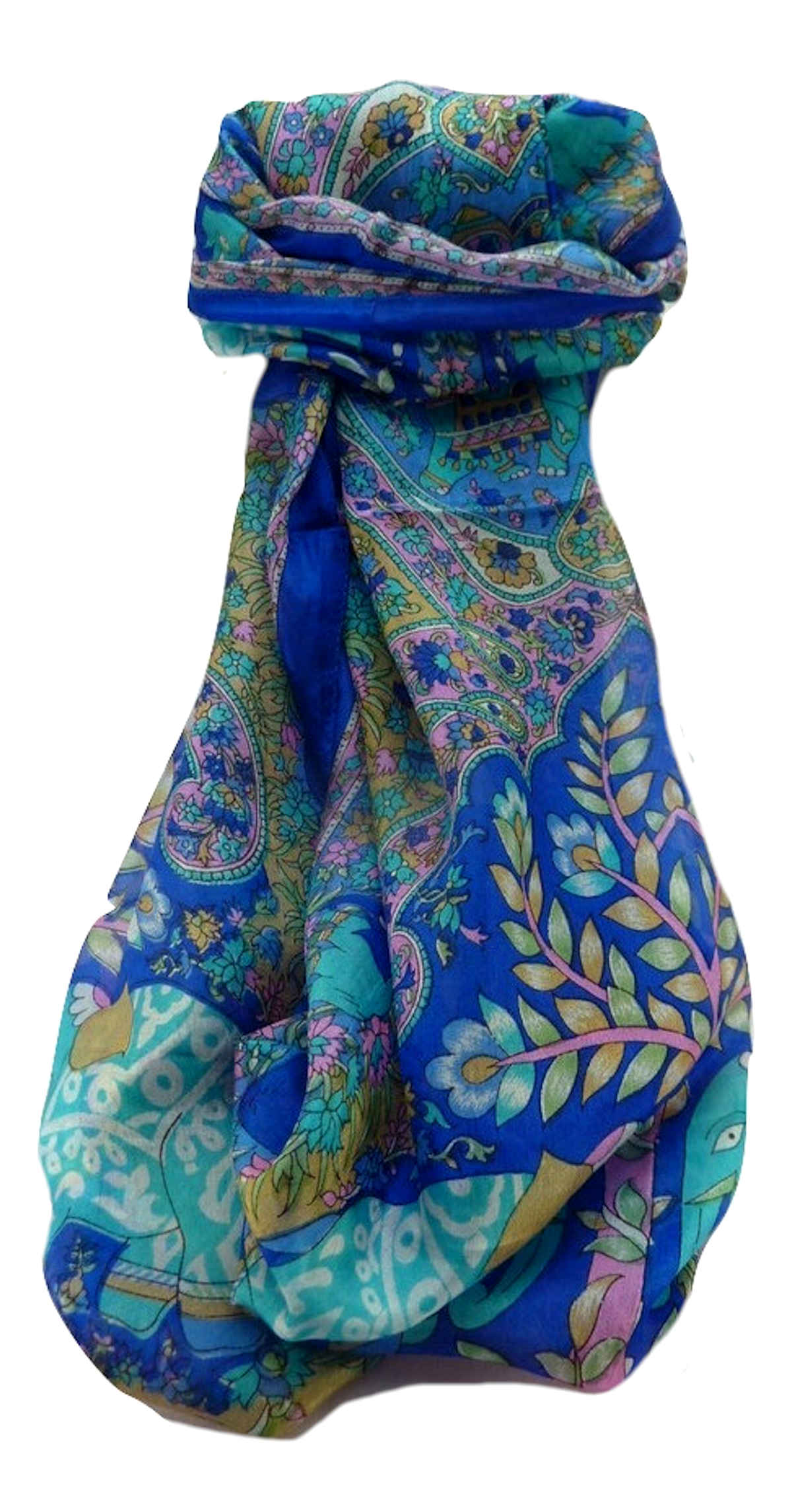 Mulberry Silk Traditional Long Scarf  Zhu Blue by Pashmina & Silk