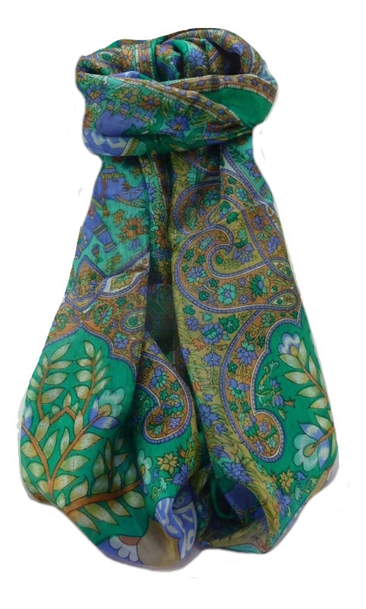 Mulberry Silk Traditional Long Scarf  Zhu Emerald by Pashmina & Silk