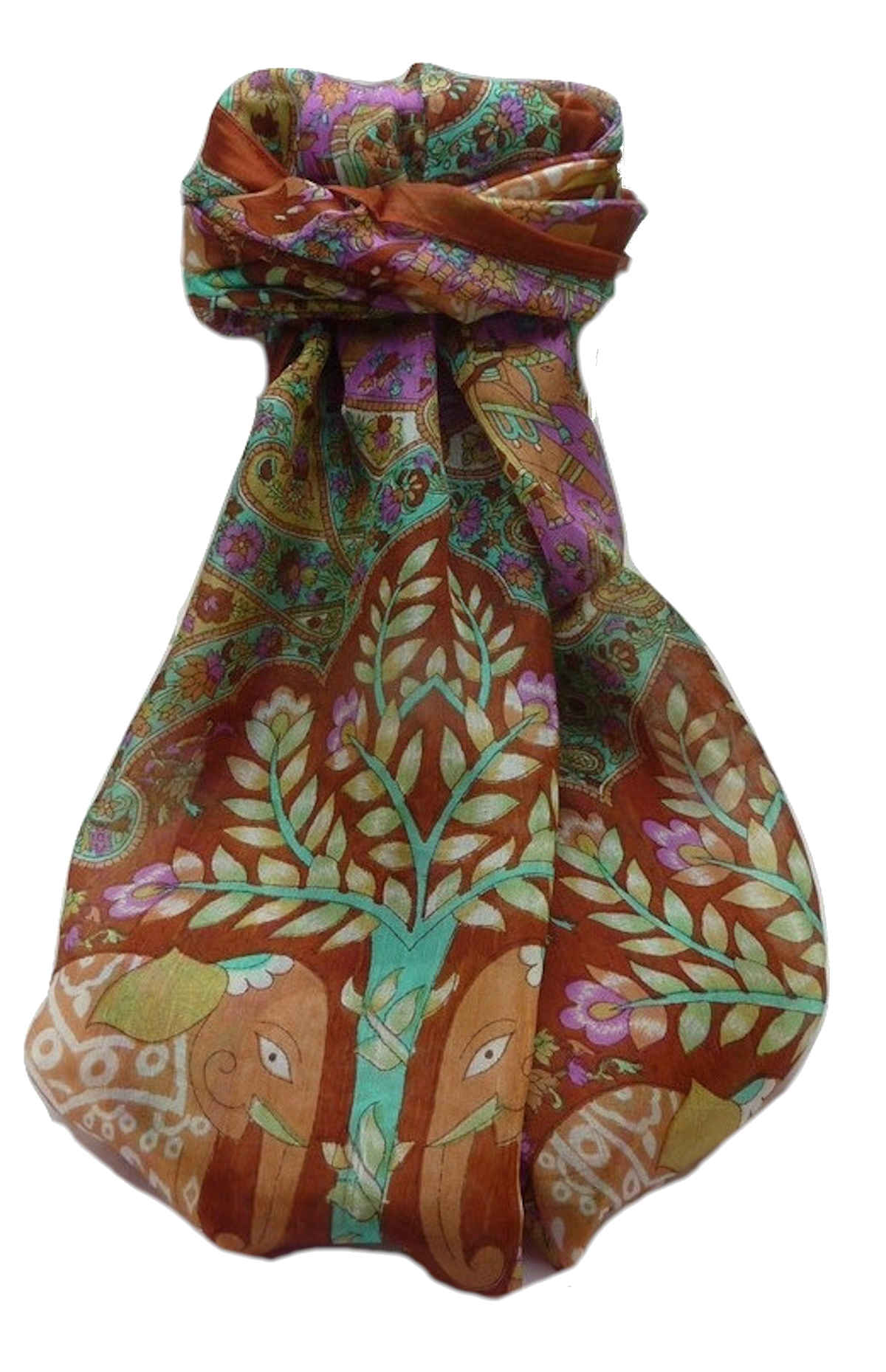 Mulberry Silk Traditional Long Scarf  Zhu Copper by Pashmina & Silk