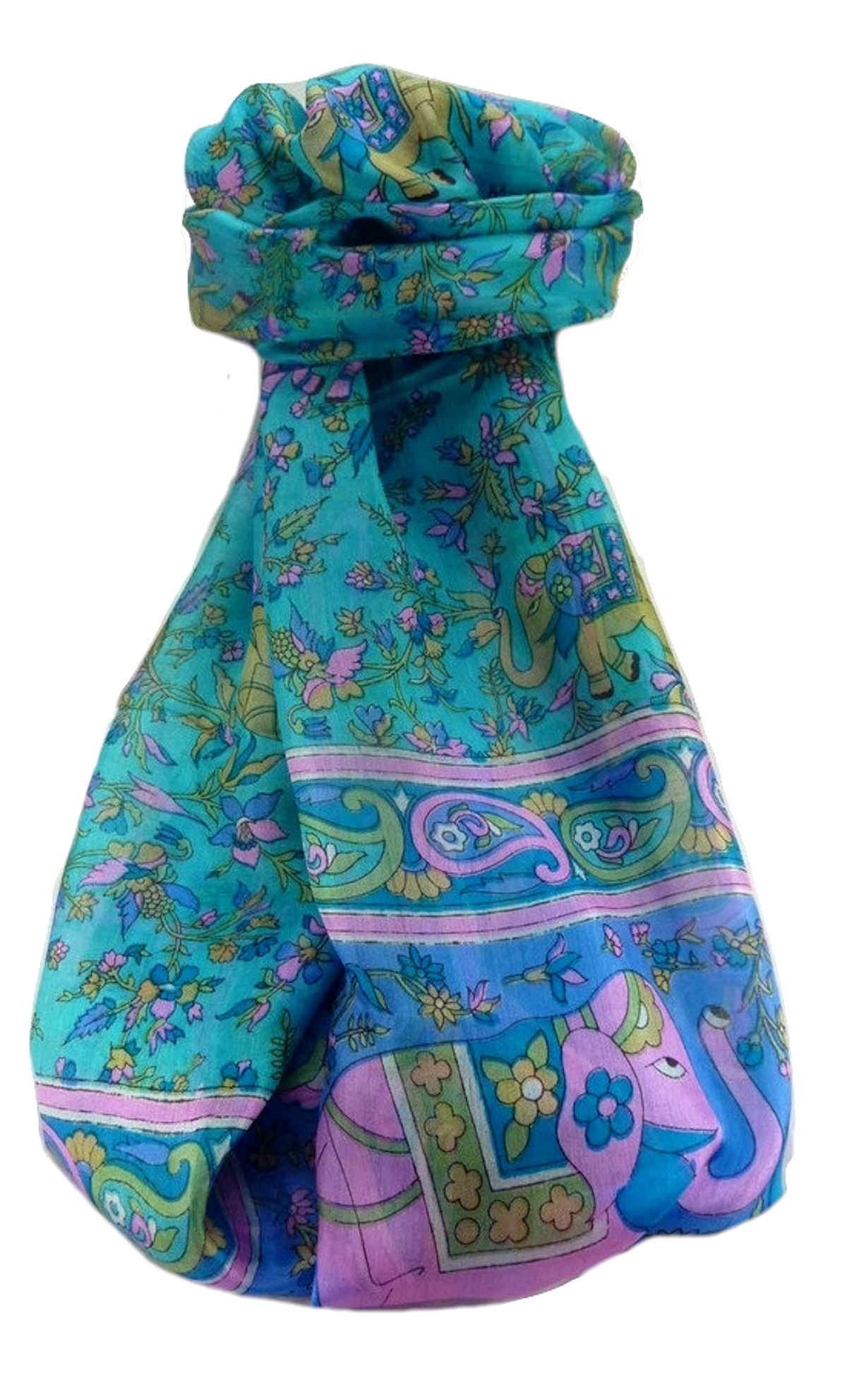 Mulberry Silk Traditional Long Scarf  Zinta Aqua by Pashmina & Silk