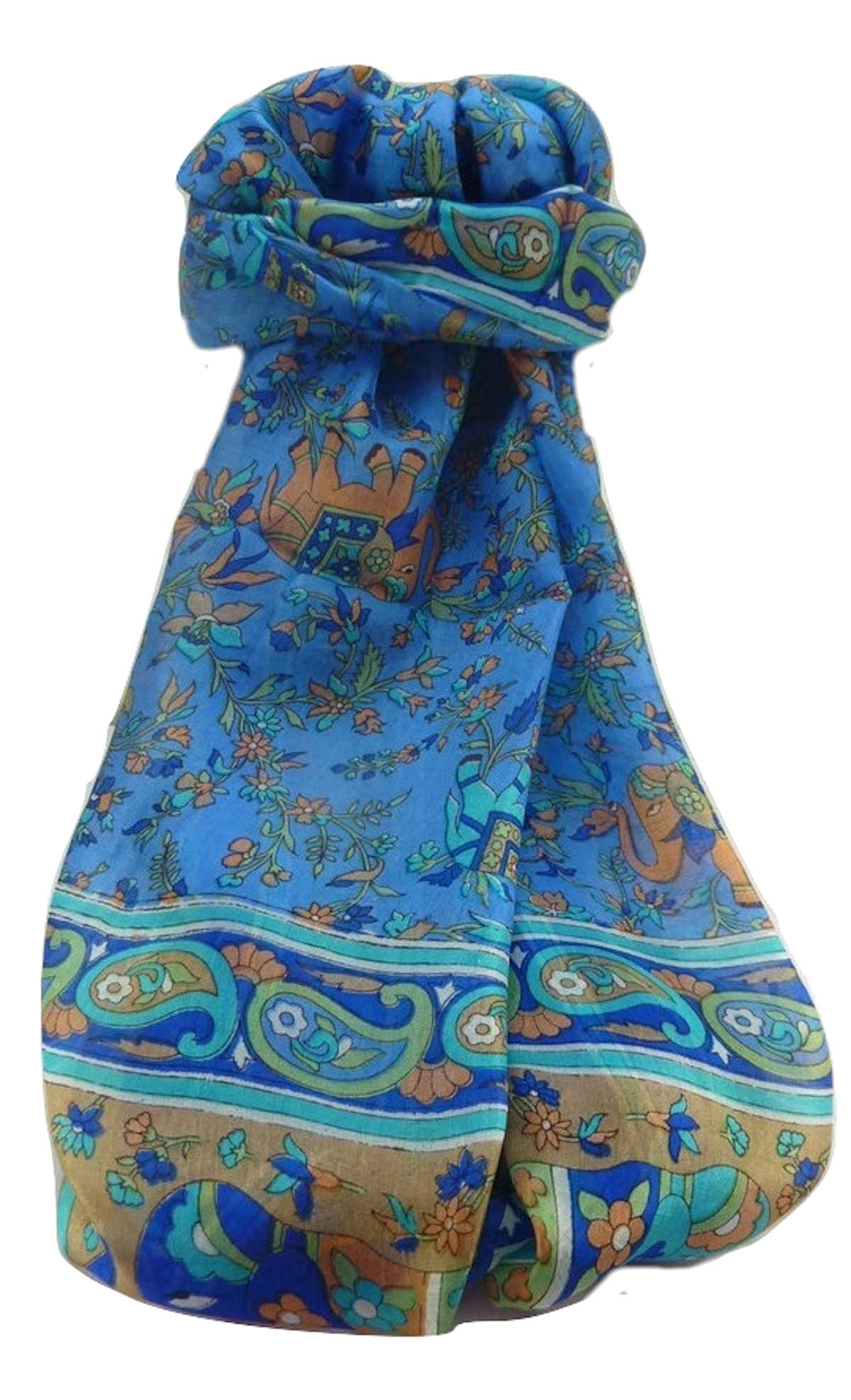 Mulberry Silk Traditional Long Scarf  Zinta Blue by Pashmina & Silk