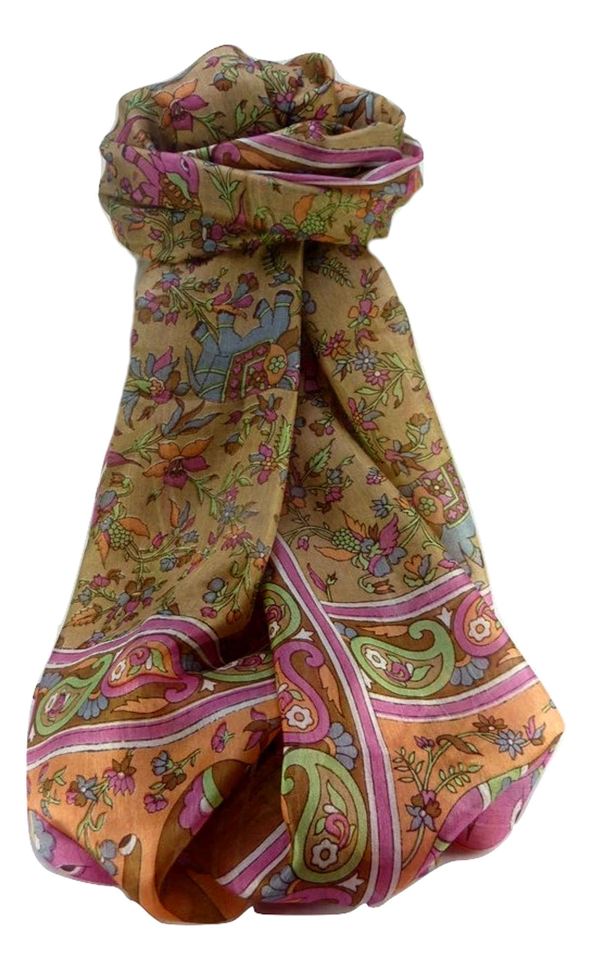 Mulberry Silk Traditional Long Scarf  Zinta Chestnut by Pashmina & Silk