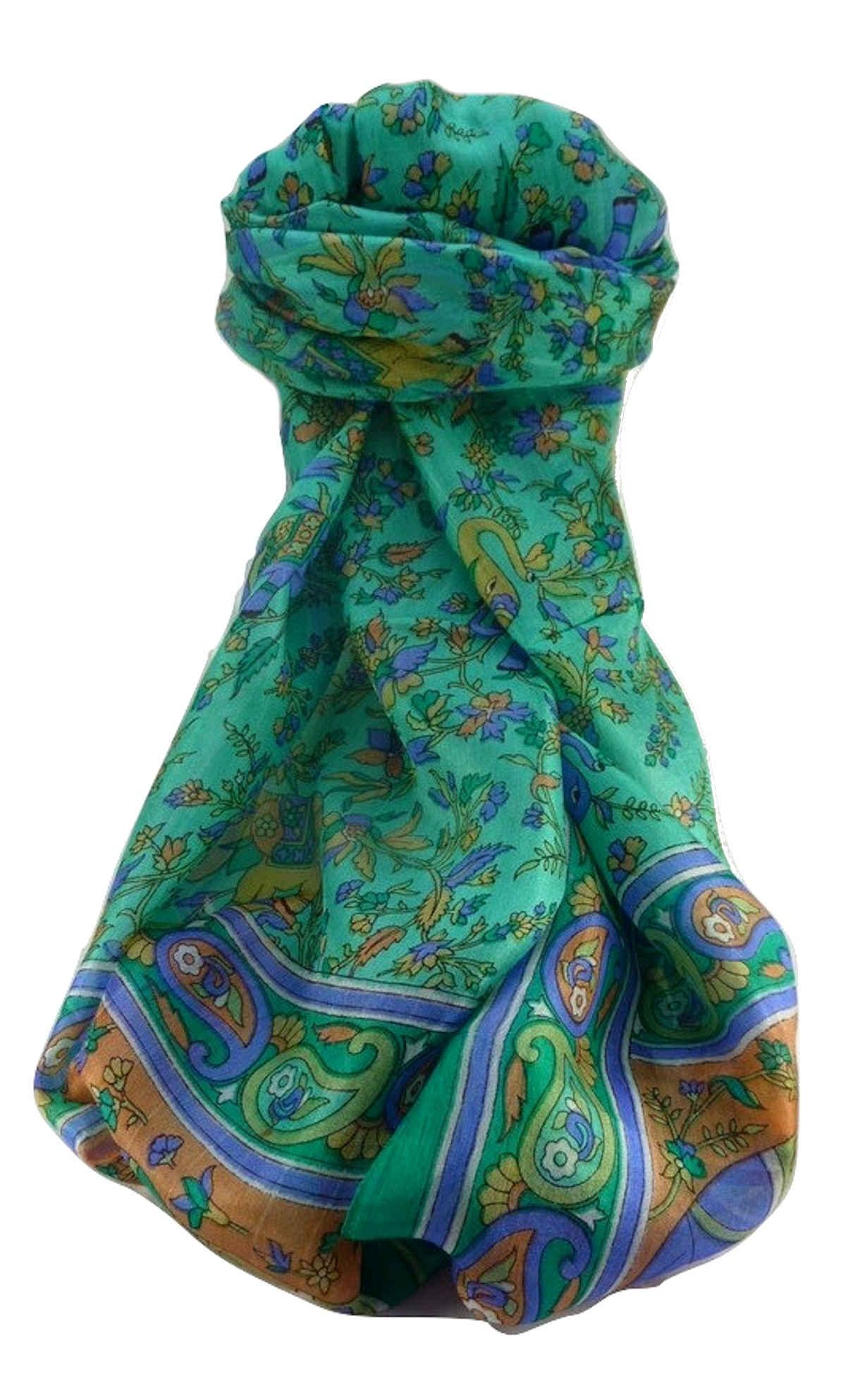Mulberry Silk Traditional Long Scarf  Zinta Emerald by Pashmina & Silk