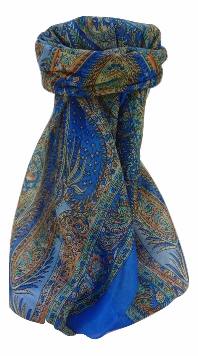 Mulberry Silk Traditional Square Scarf Chatur Blue by Pashmina & Silk