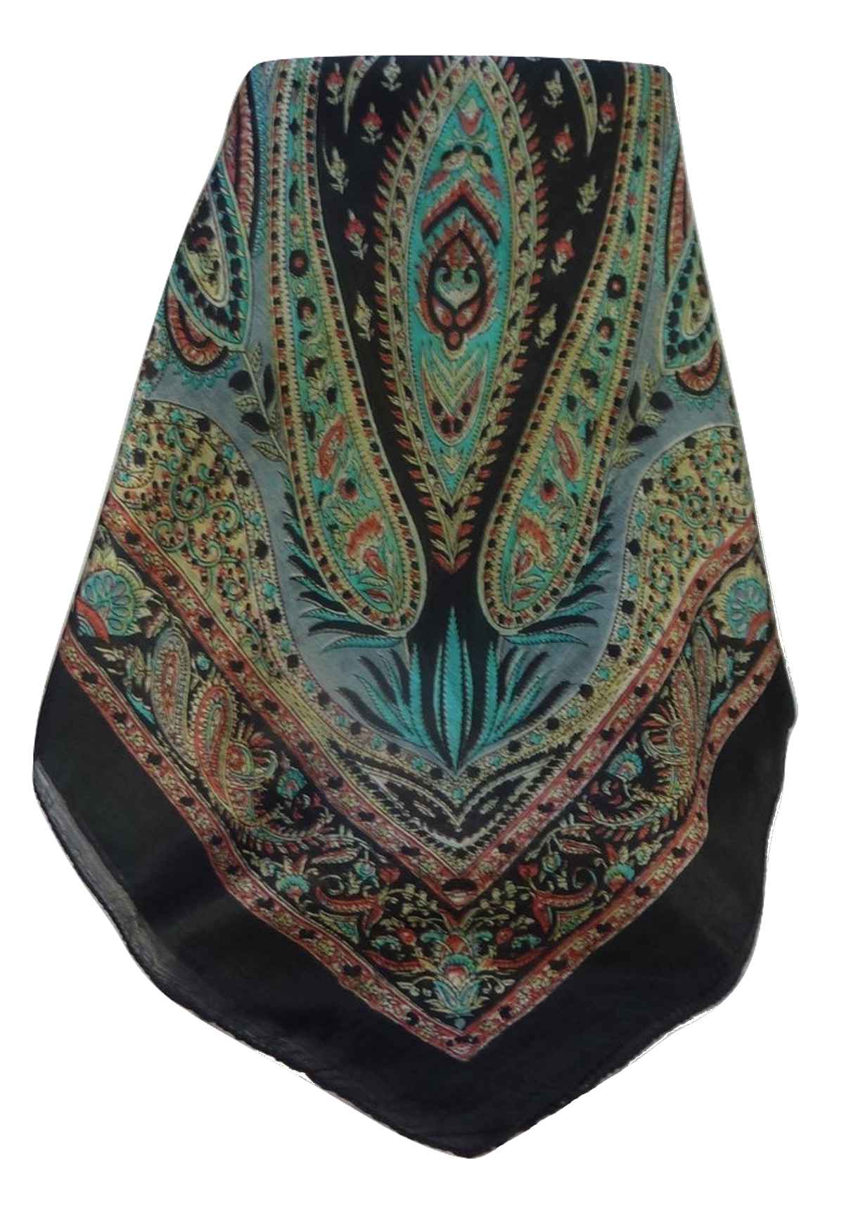Mulberry Silk Traditional Square Scarf Chatur Black by Pashmina & Silk