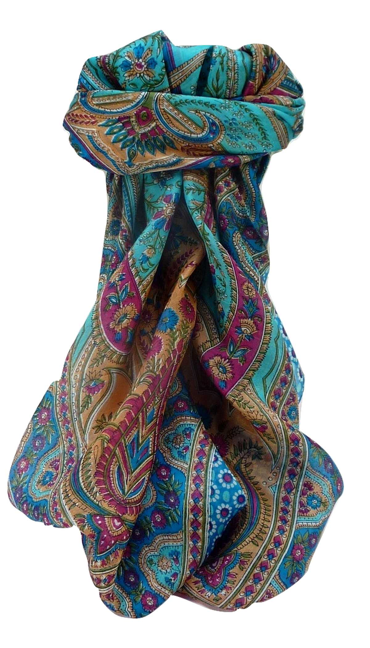 Mulberry Silk Traditional Square Scarf Marar Aqua by Pashmina & Silk