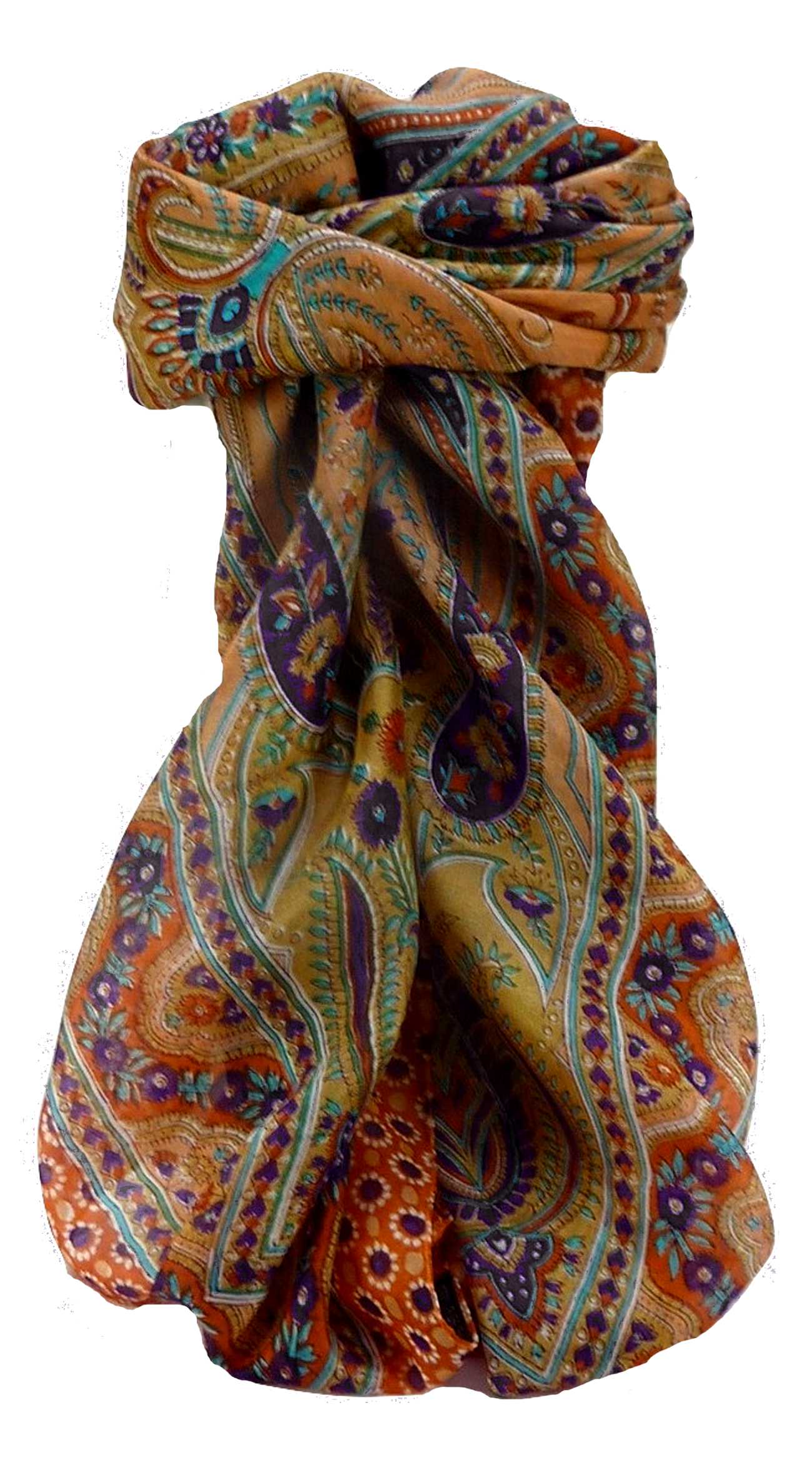 Mulberry Silk Traditional Square Scarf Marar Tangerine by Pashmina & Silk