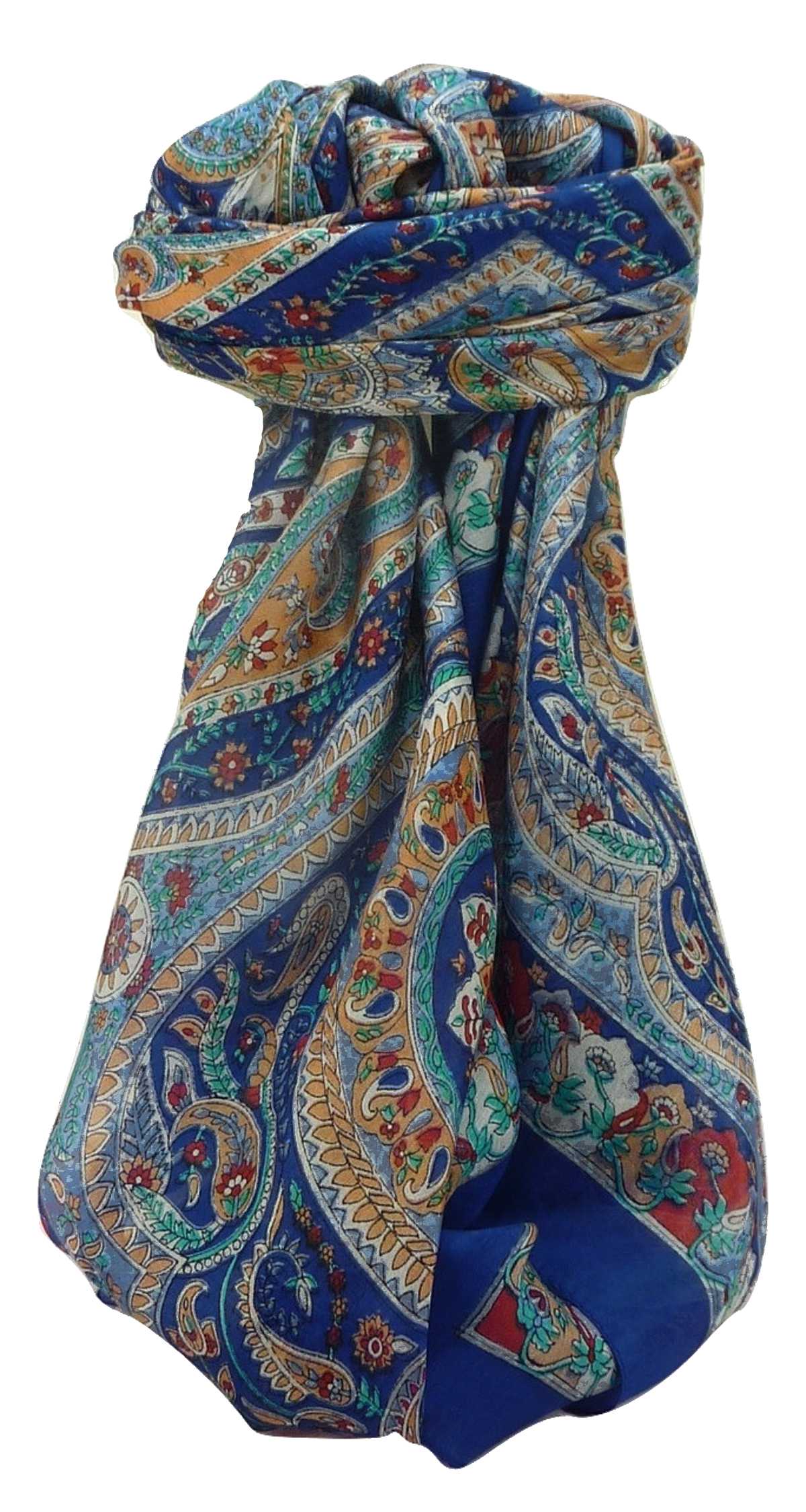 Mulberry Silk Traditional Square Scarf Nadia Blue by Pashmina & Silk