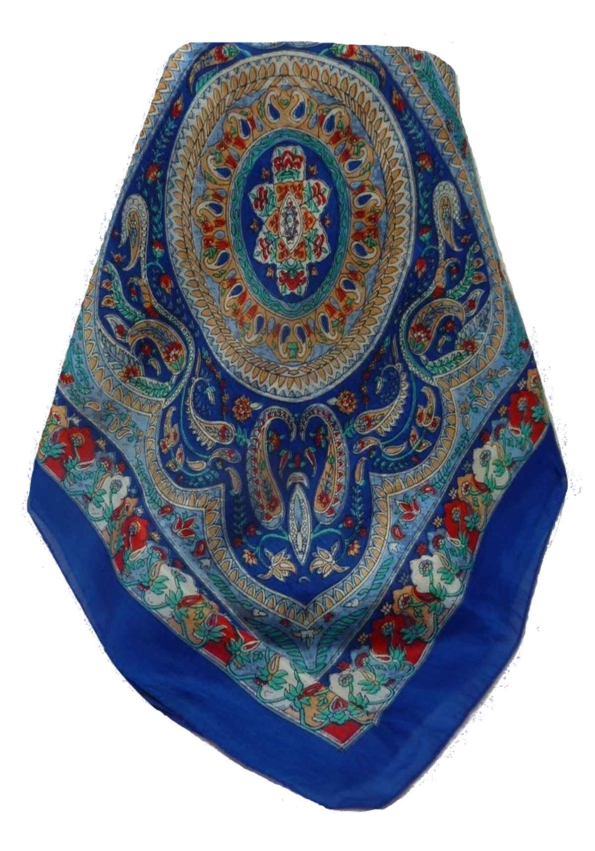 Mulberry Silk Traditional Square Scarf Nadia Blue by Pashmina & Silk