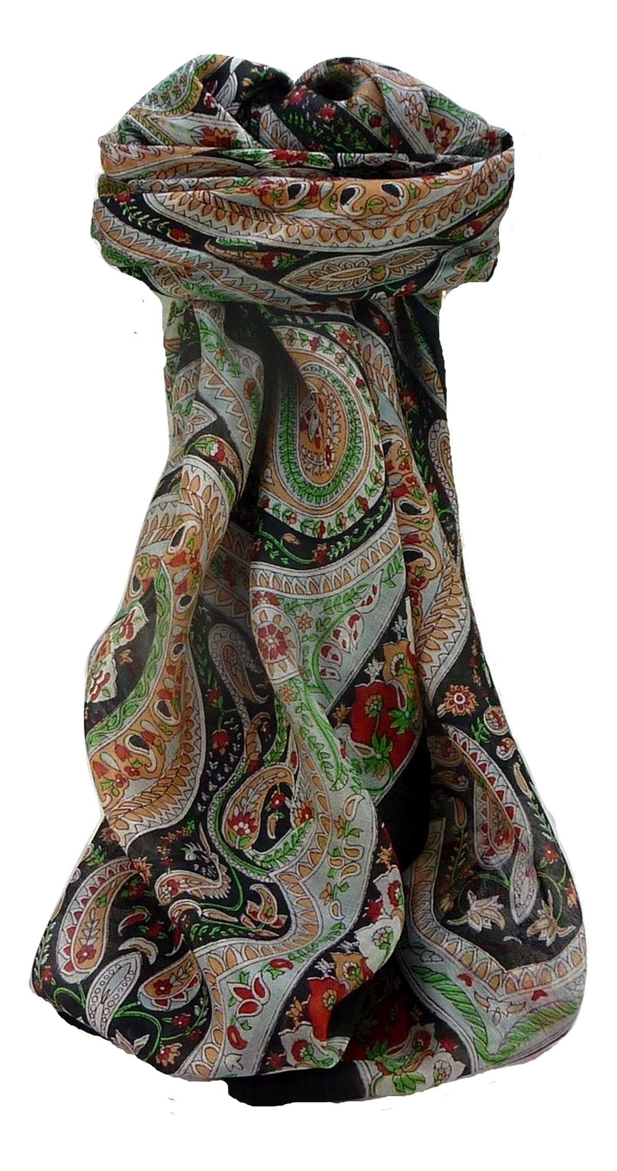 Mulberry Silk Traditional Square Scarf Nadia Black by Pashmina & Silk