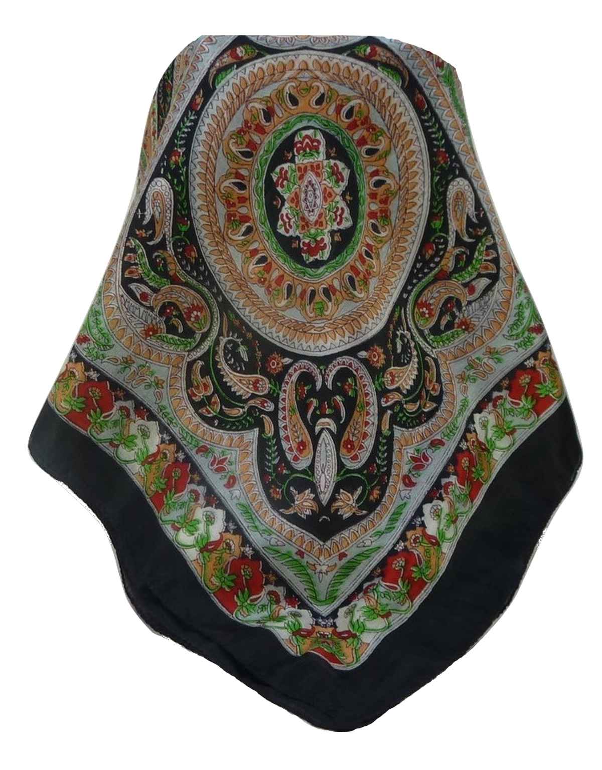 Mulberry Silk Traditional Square Scarf Nadia Black by Pashmina & Silk