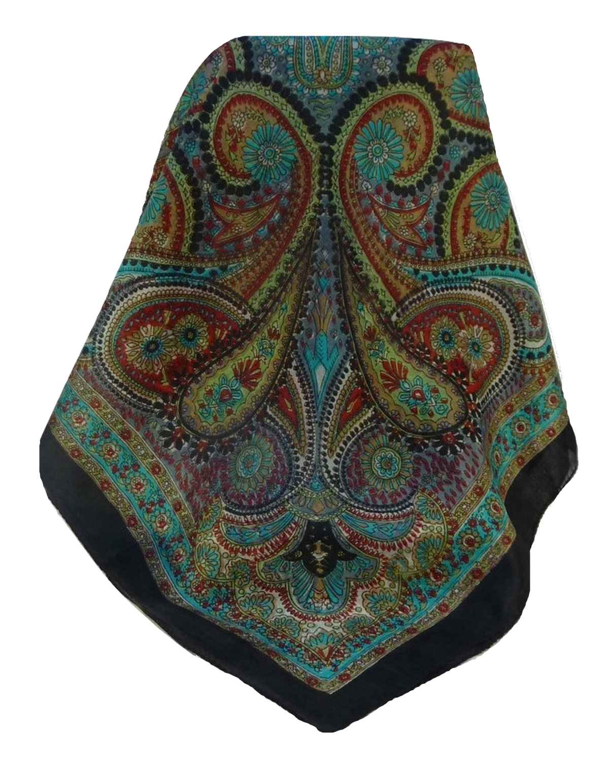 Mulberry Silk Traditional Square Scarf Kadri Black by Pashmina & Silk