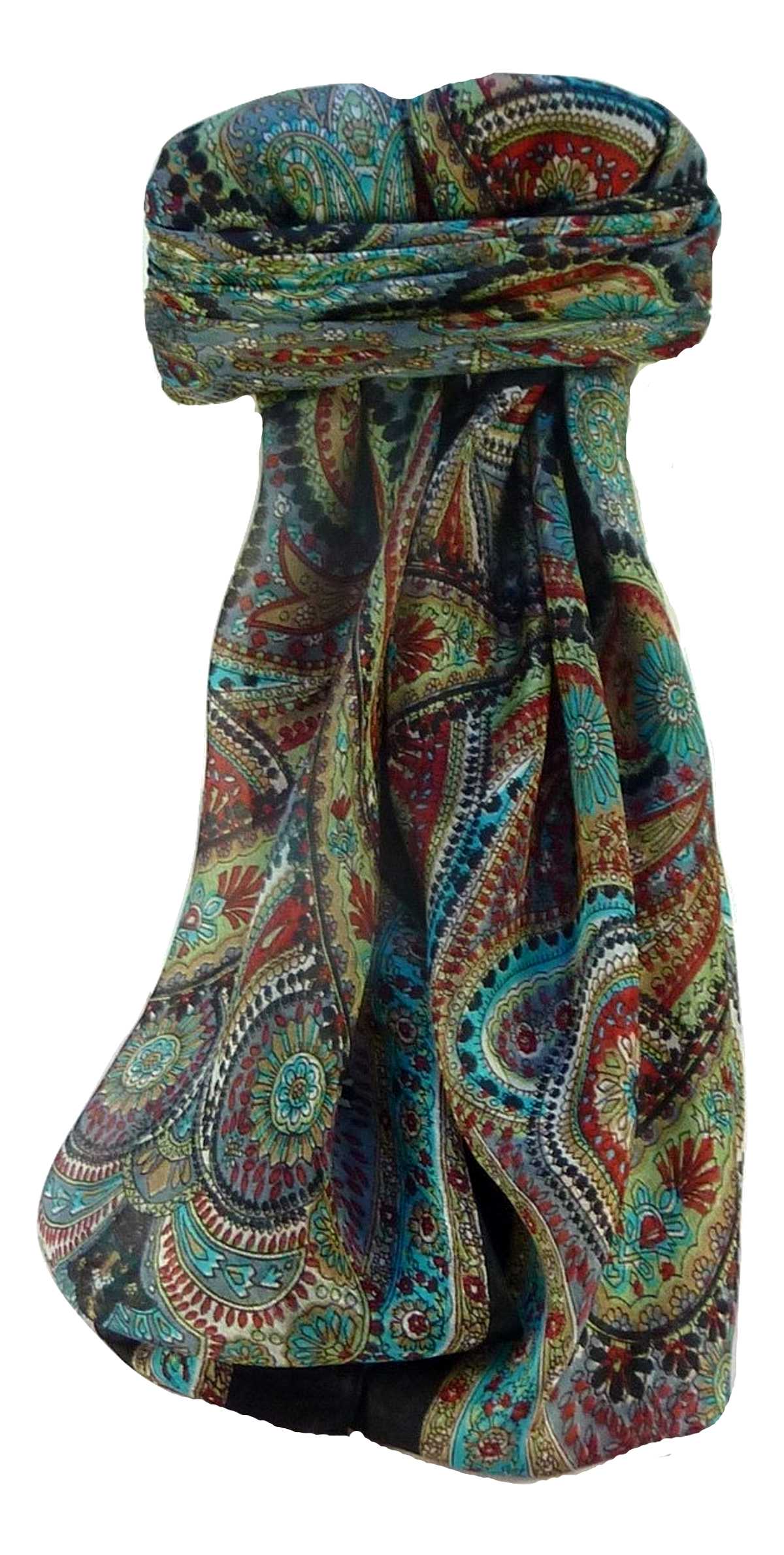 Mulberry Silk Traditional Square Scarf Kadri Black by Pashmina & Silk
