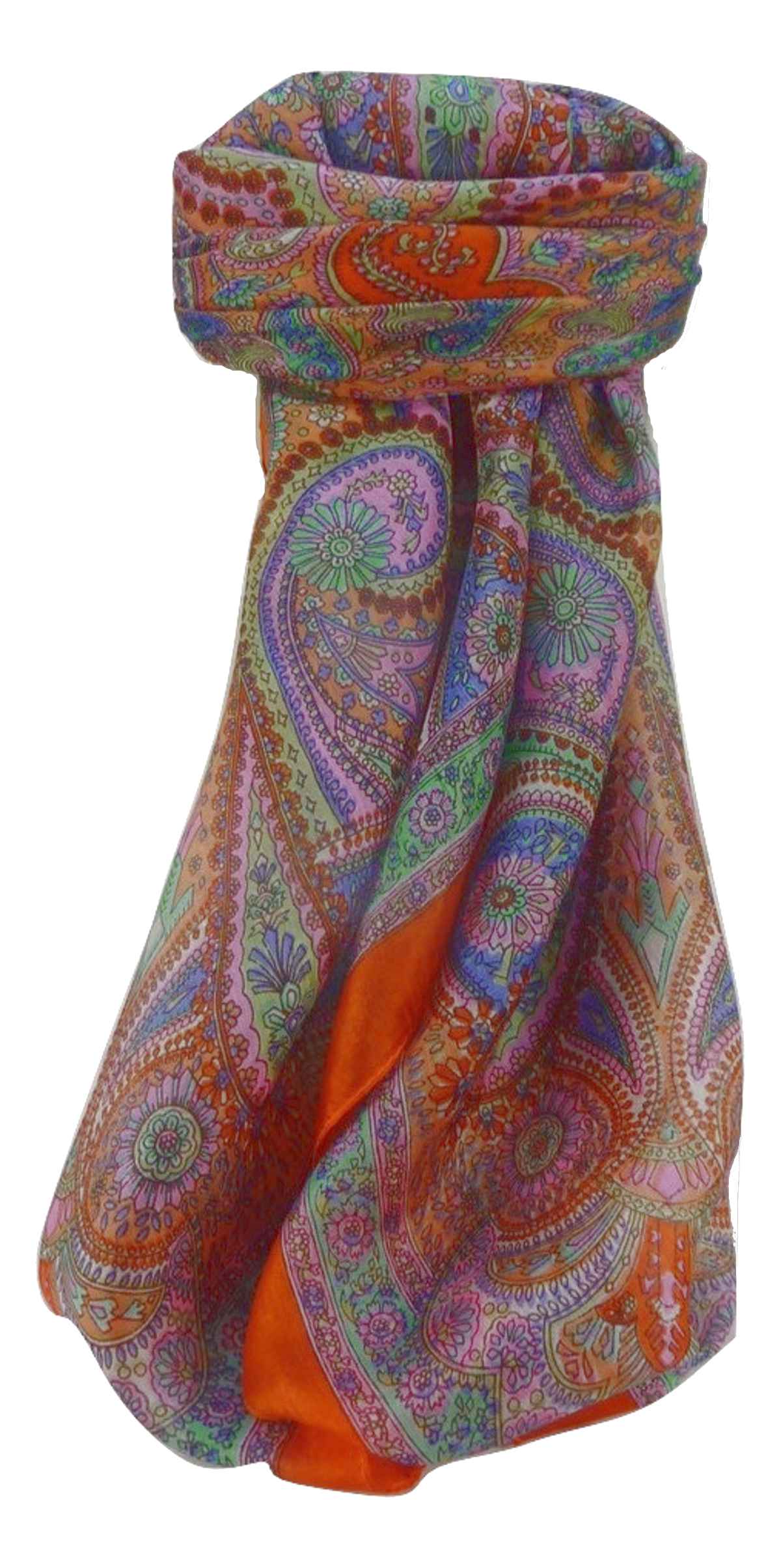Mulberry Silk Traditional Square Scarf Kadri Tangerine by Pashmina & Silk