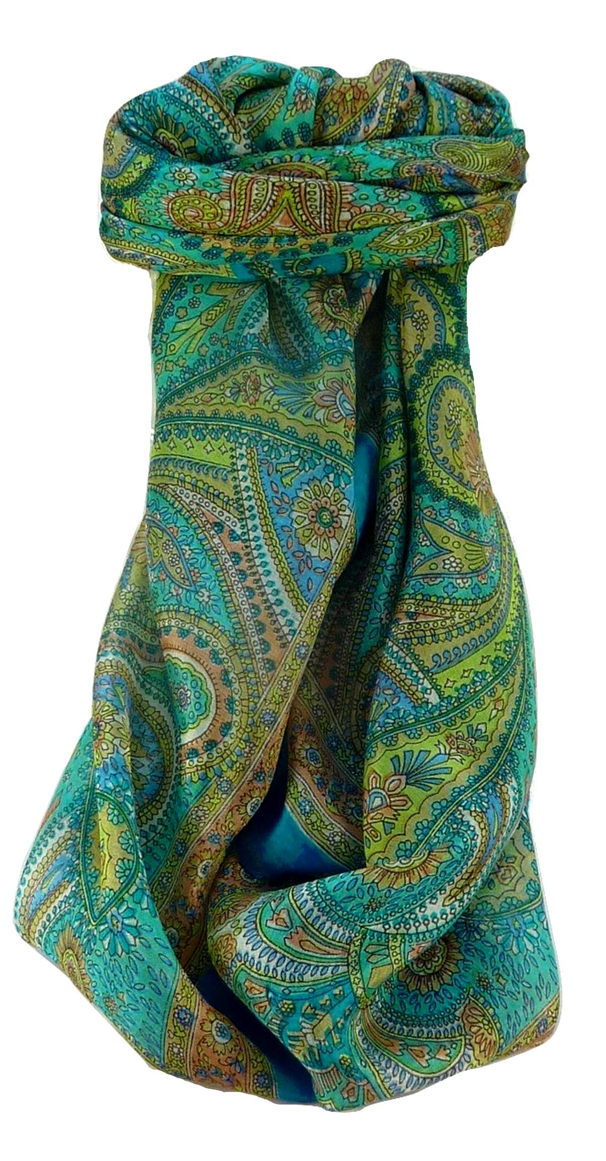 Mulberry Silk Traditional Square Scarf Kadri Aqua by Pashmina & Silk