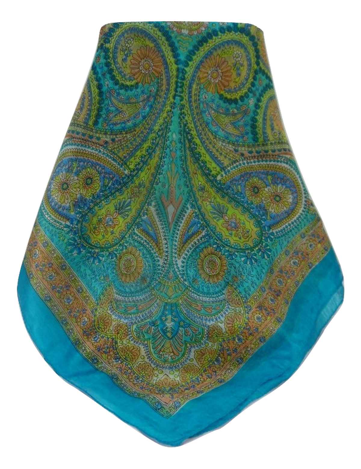 Mulberry Silk Traditional Square Scarf Kadri Aqua by Pashmina & Silk