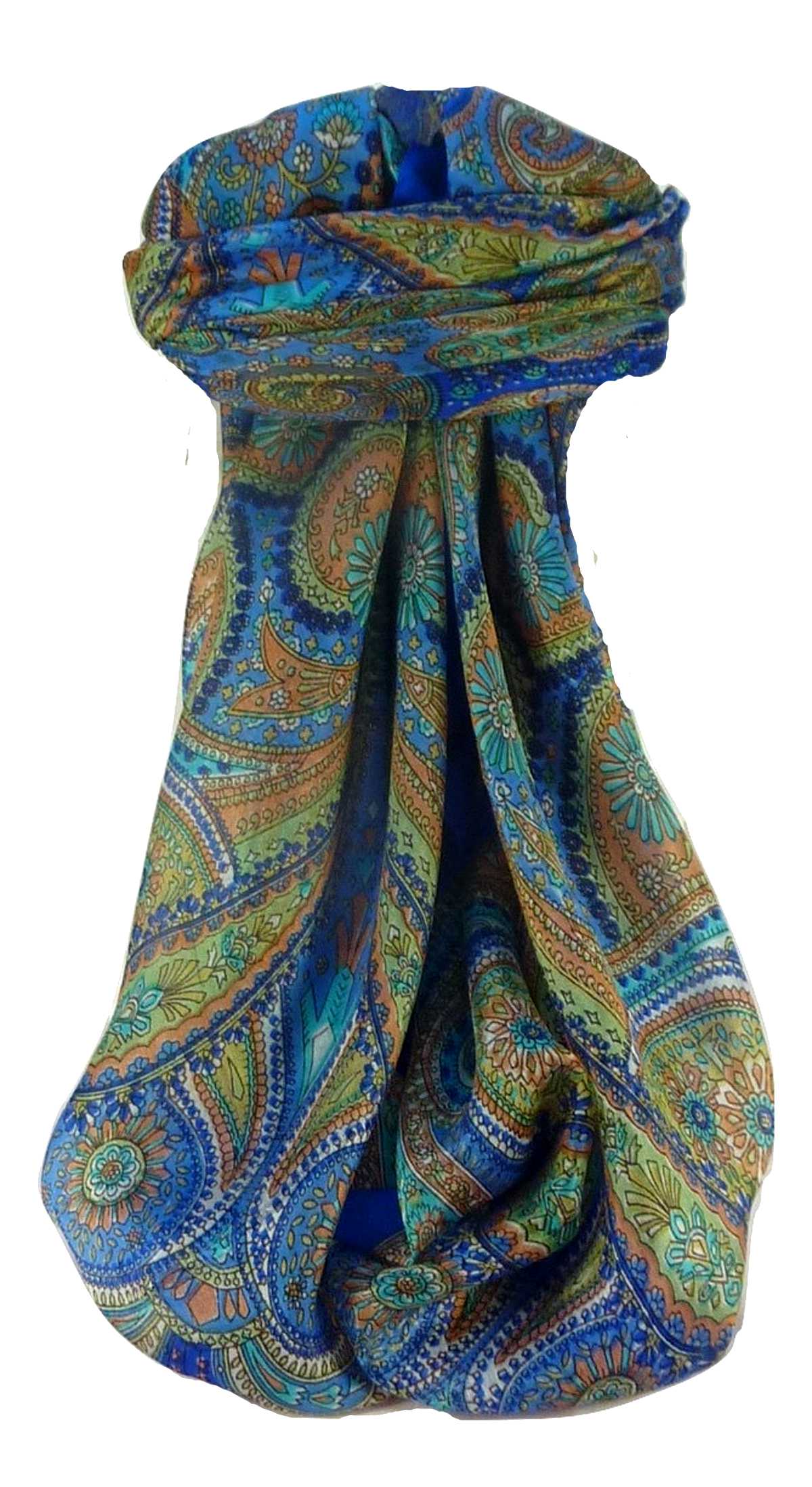 Mulberry Silk Traditional Square Scarf Kadri Blue by Pashmina & Silk
