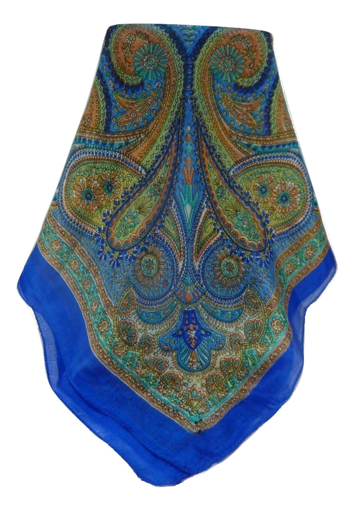 Mulberry Silk Traditional Square Scarf Kadri Blue by Pashmina & Silk