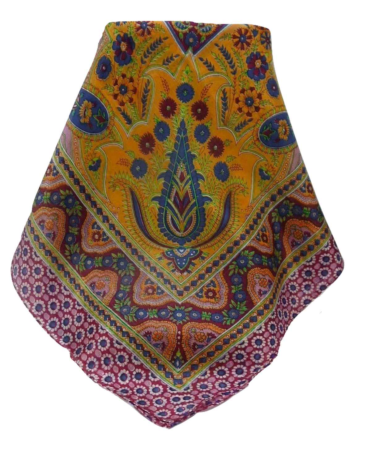 Tradizionale Sciarpa Quadrata di Seta Kanikar Wine di Pashmina & Silk