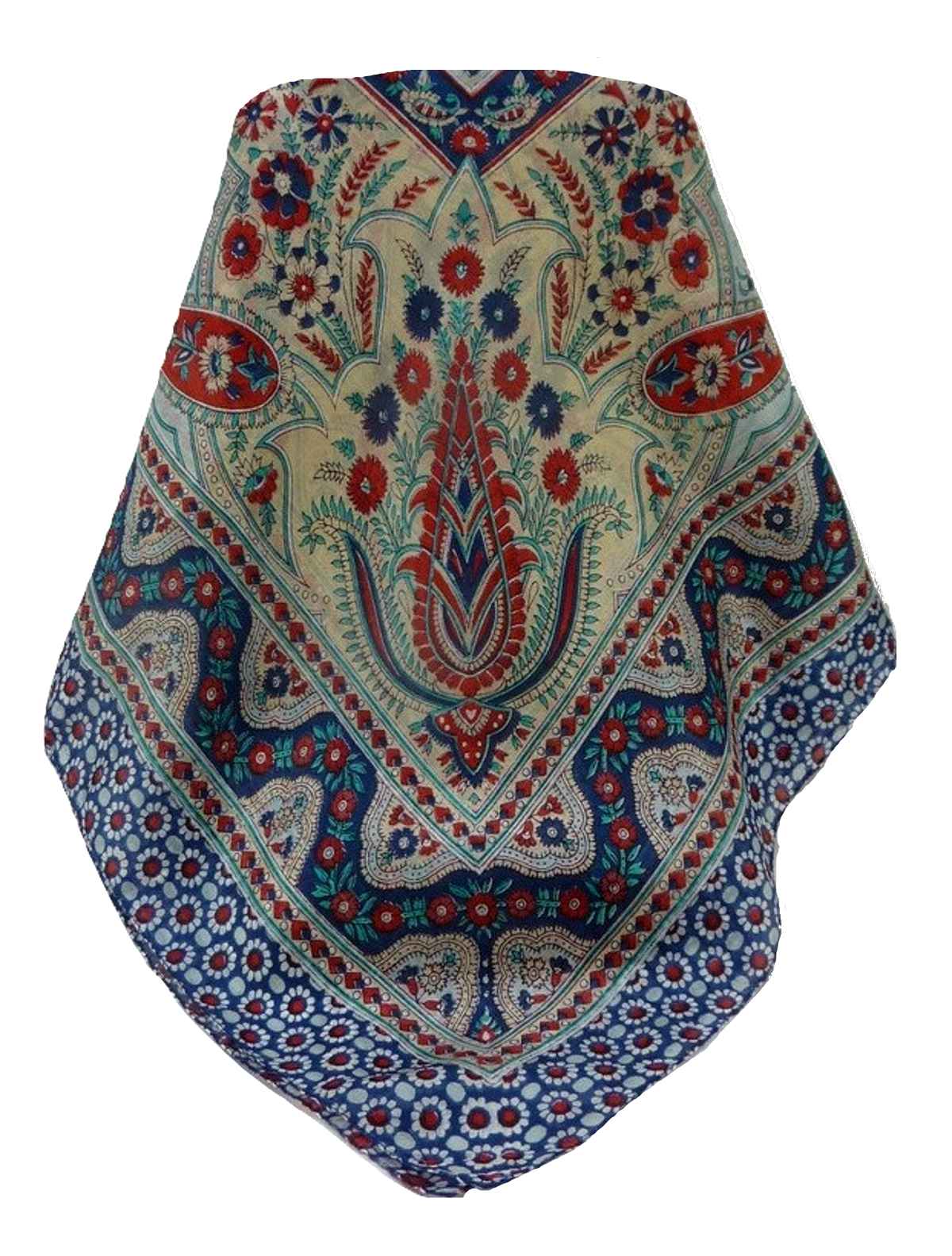 Tradizionale Sciarpa Quadrata di Seta Kanikar Navy di Pashmina & Silk