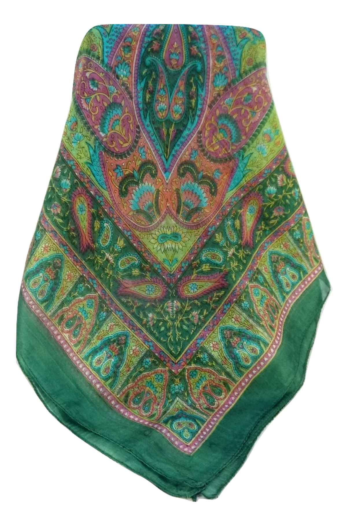 Mulberry Silk Traditional Square Scarf Keshar Sage by Pashmina & Silk