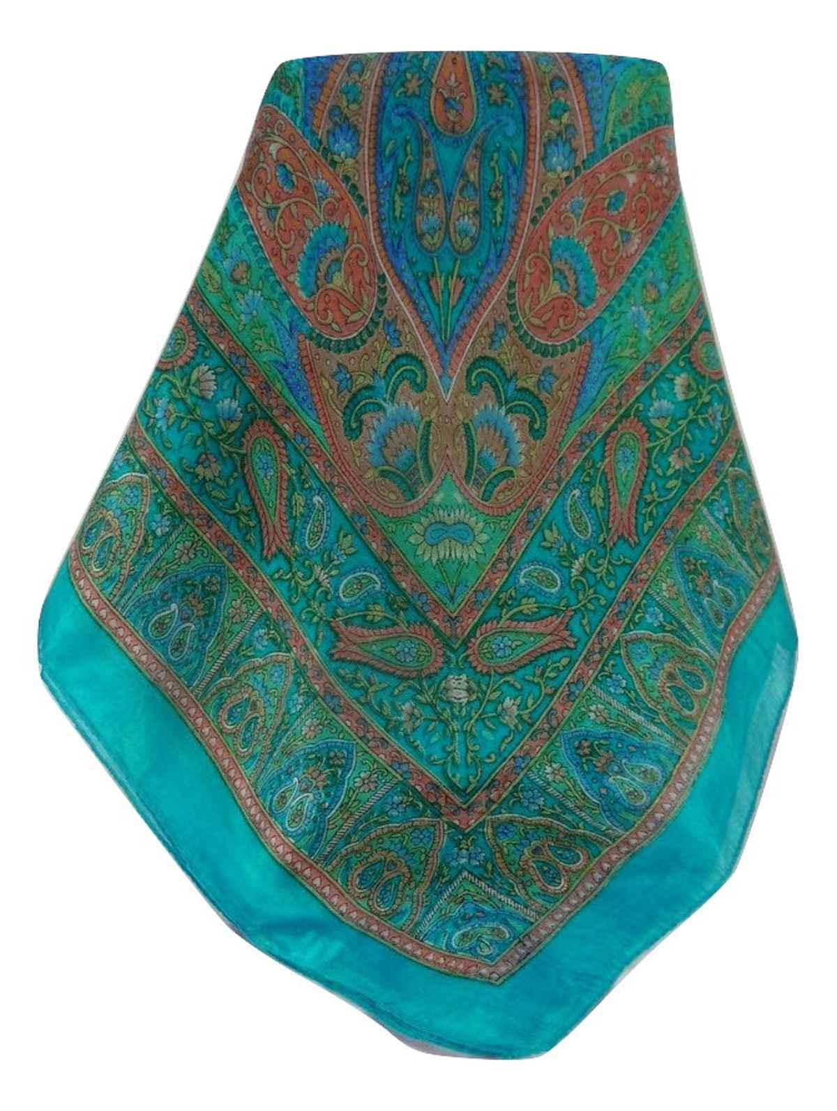 Mulberry Silk Traditional Square Scarf Keshar Aqua by Pashmina & Silk