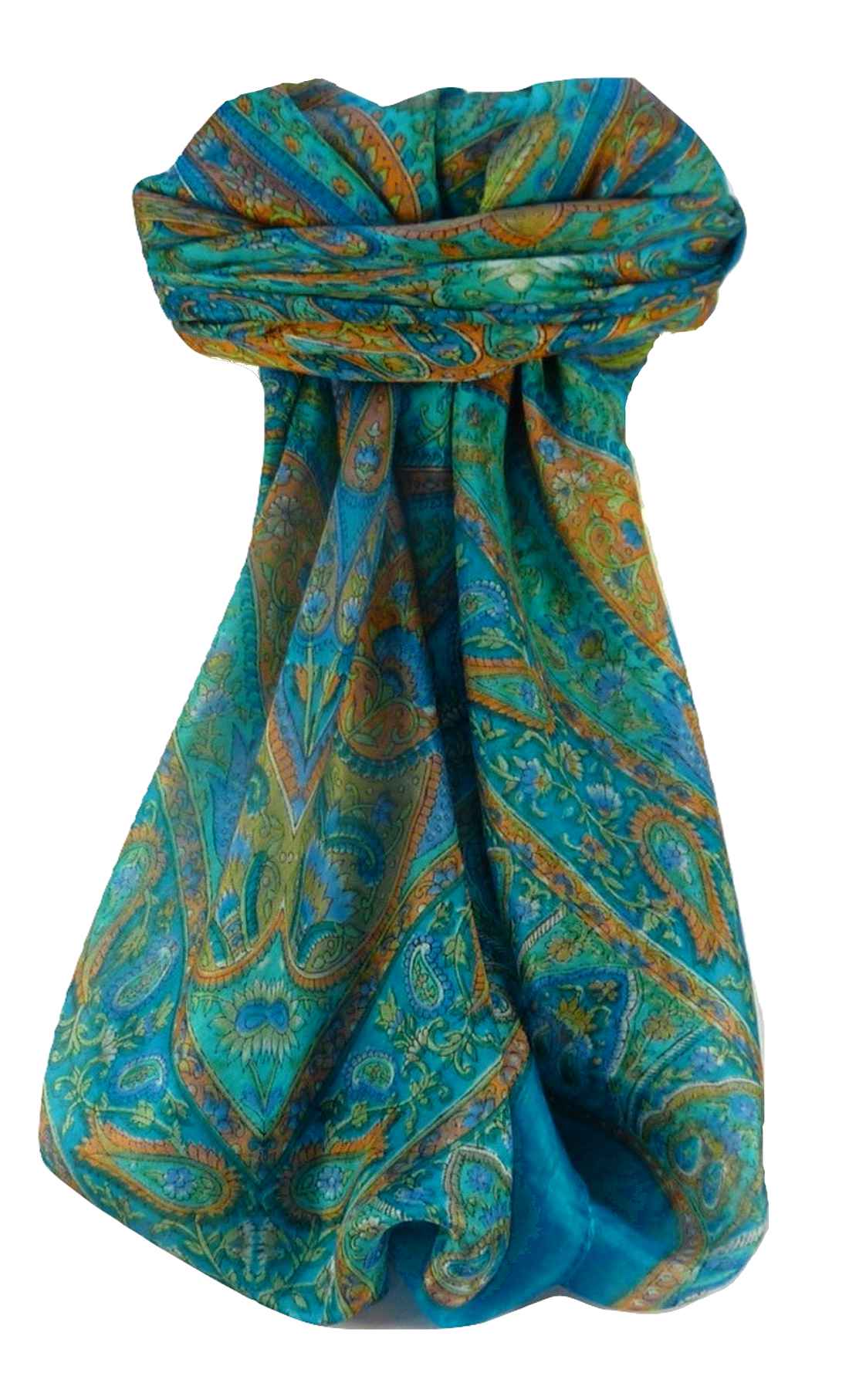 Mulberry Silk Traditional Square Scarf Keshar Aqua by Pashmina & Silk